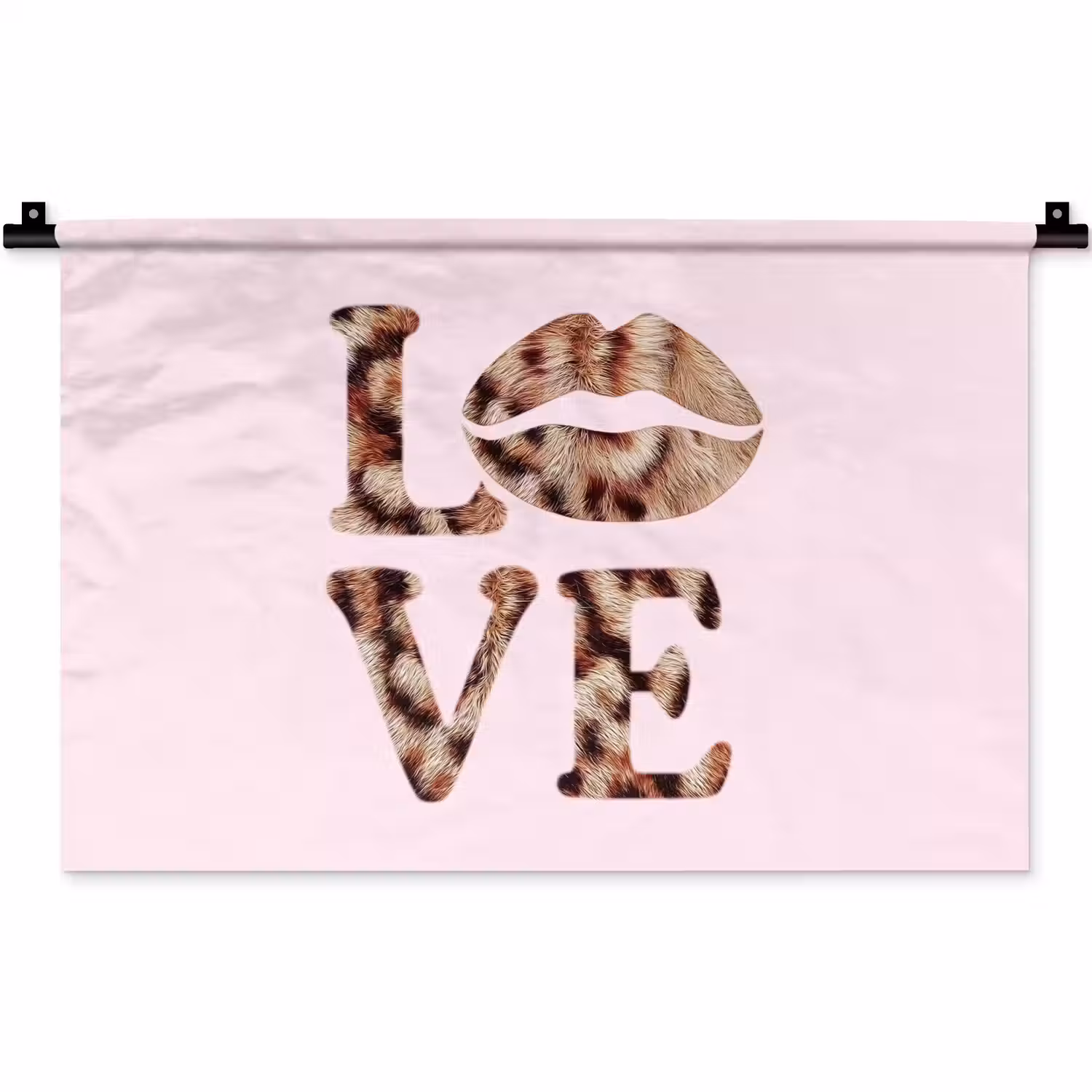 Tekst - Love - Pantervacht - Lichtroze Wandkleed katoen klein -zz3d