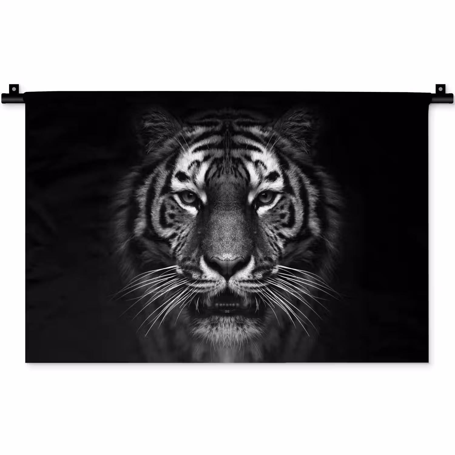 Tijger - Dieren - Zwart - Wit - Portret - Wild Wandkleed katoen klein -zz3d