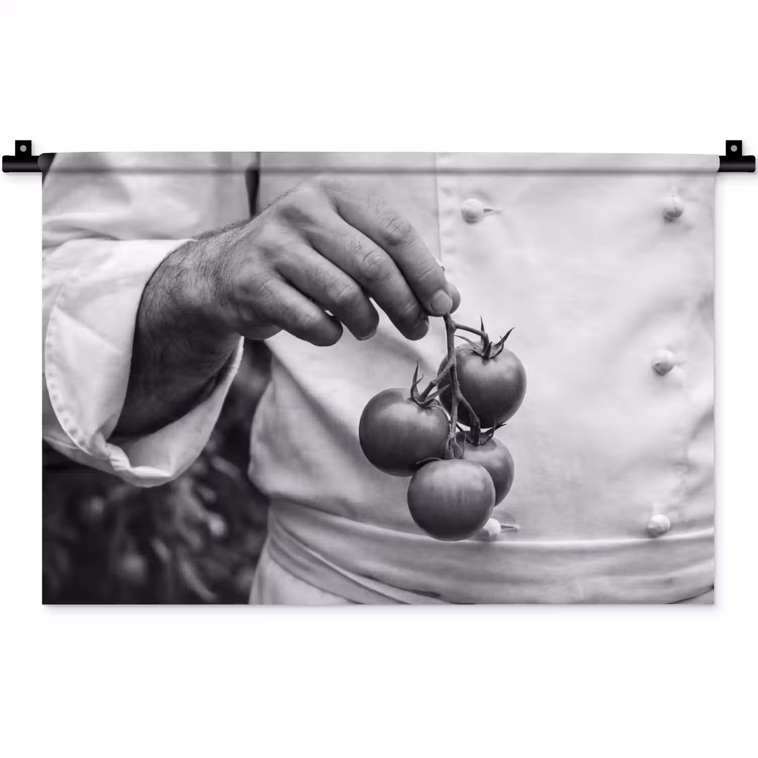Tomaten - Chef - Zwart - Wit Wandkleed katoen klein -zz3d