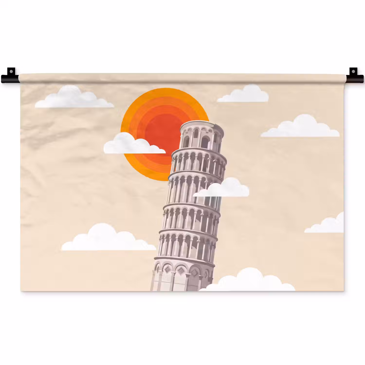 Toren - Pisa - Architectuur - Minimalistisch - Beige Wandkleed katoen klein -zz3d