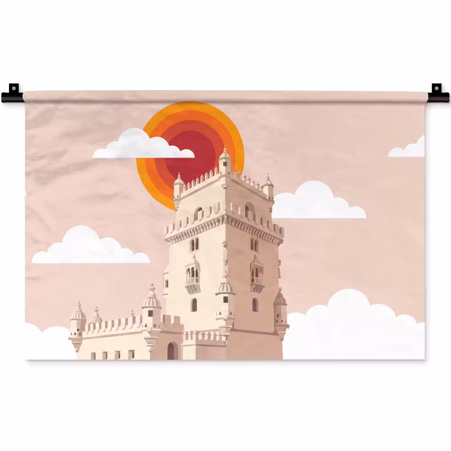 Toren - Rivier - Architectuur - Modern - Oranje Wandkleed katoen klein -zz3d