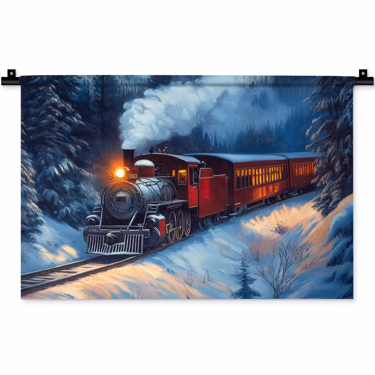 Trein - Kerst - Sneeuw - Kersttrein Wandkleed katoen klein -zz3d
