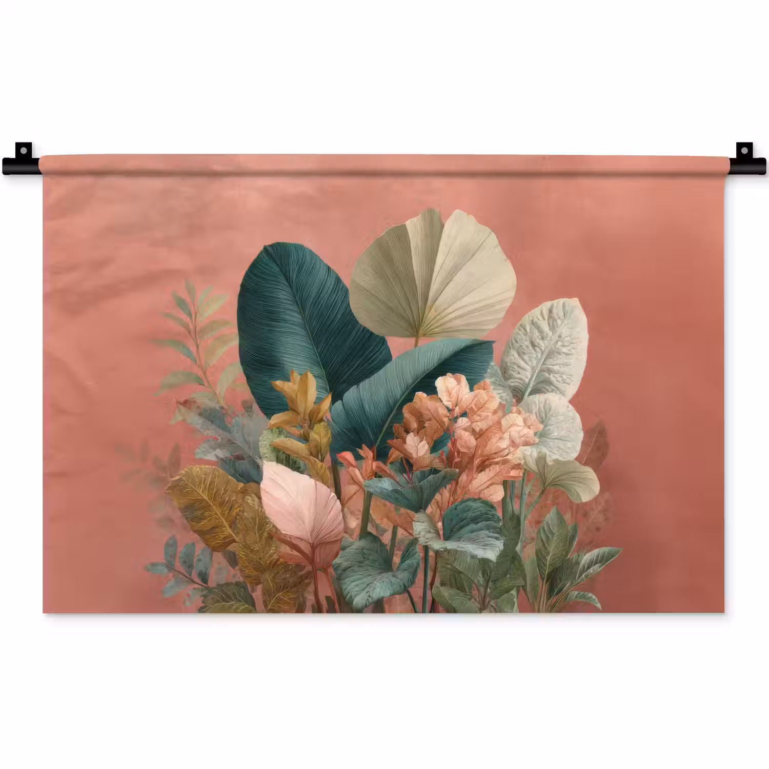 Tropische bladeren - Bloemen - Roze - groen Wandkleed katoen klein -zz3d