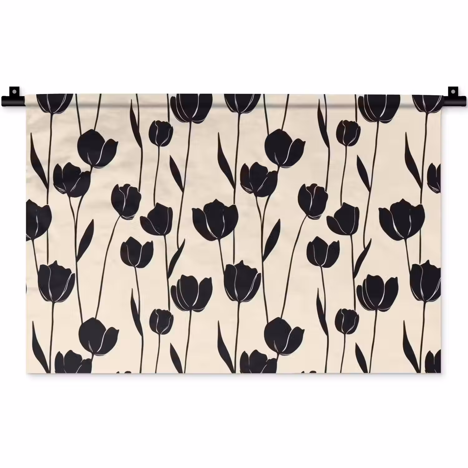 Tulpen - Patroon - Zwart Wandkleed katoen klein 269 -zz3d