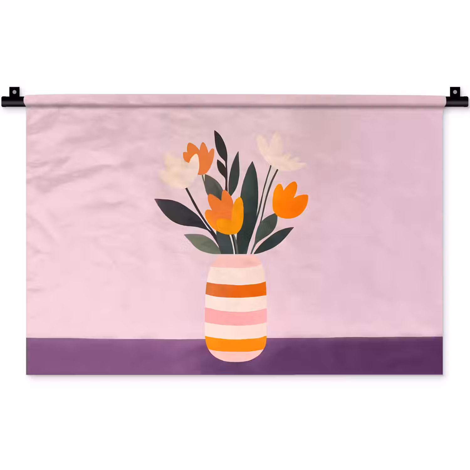 Tulpen - Vaas - Strepen - Paars Wandkleed katoen klein -zz3d