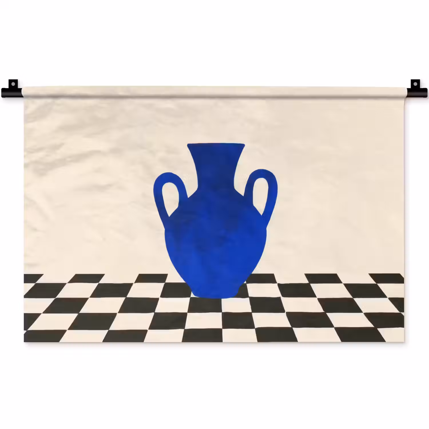 Vaas - Blauw - Geblokt - Modern Wandkleed katoen klein -zz3d