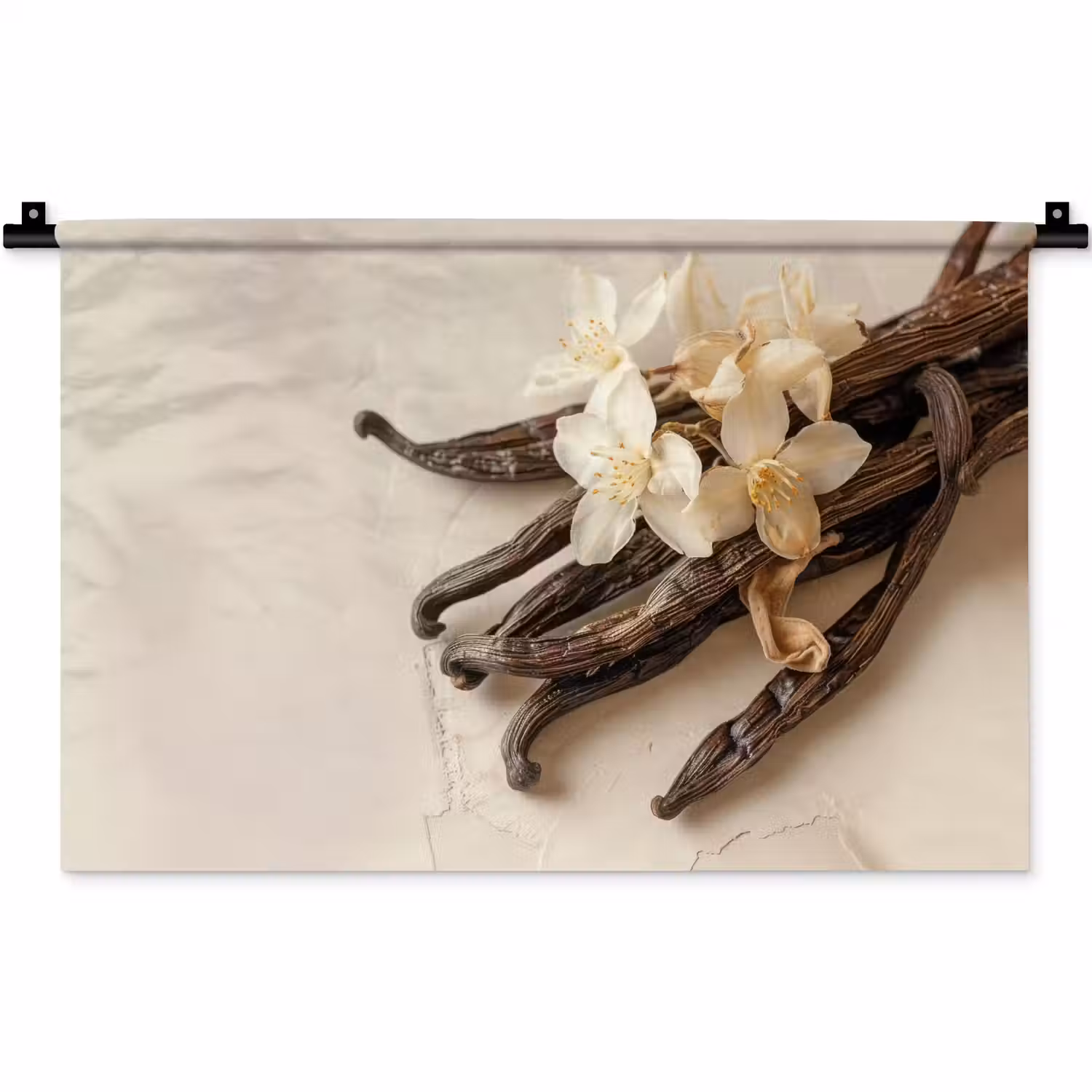 Vanille - Bloemen - Beige Wandkleed katoen klein -zz3d