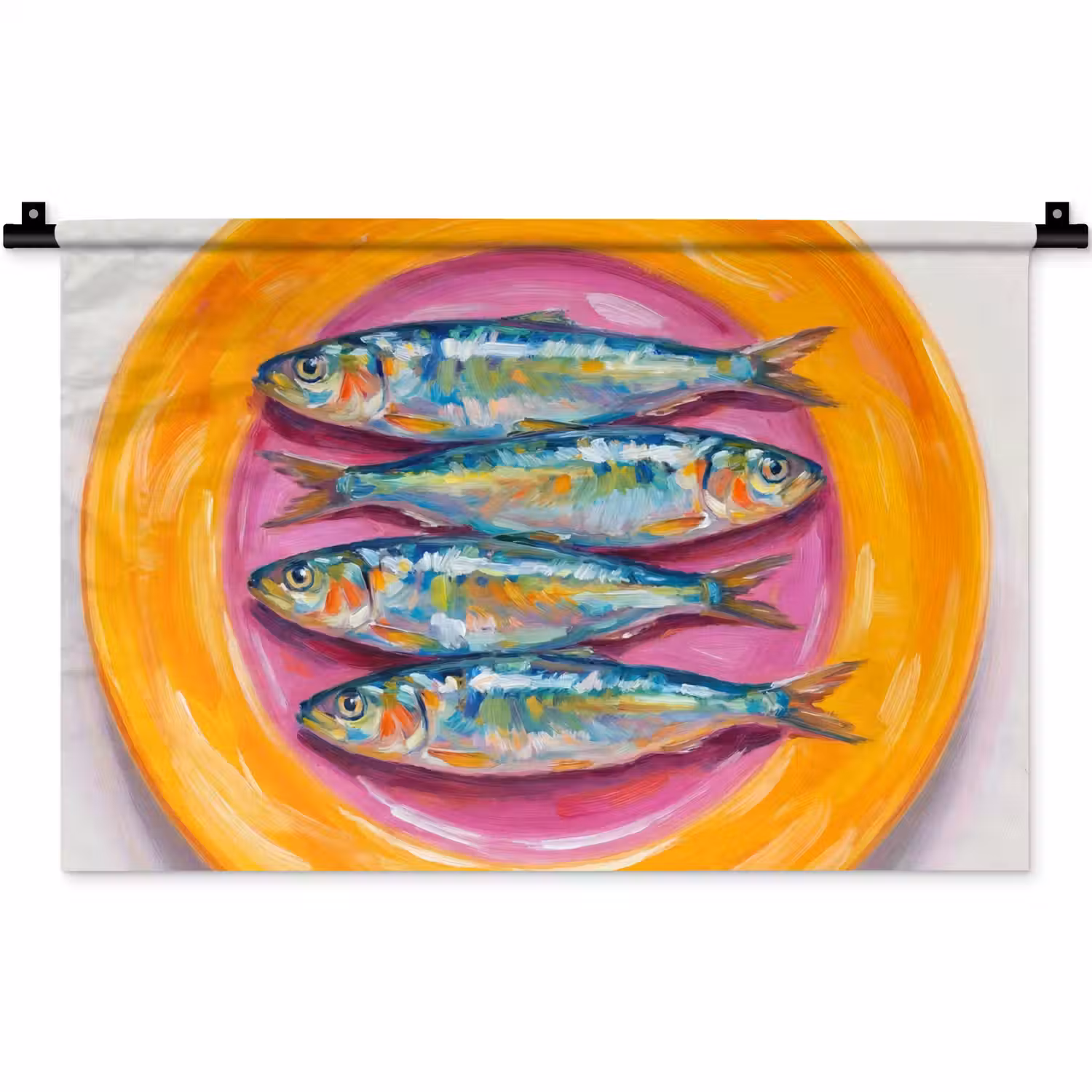 Vis - Vier - Eten - Modern - Kleurrijk Wandkleed katoen klein -zz3d