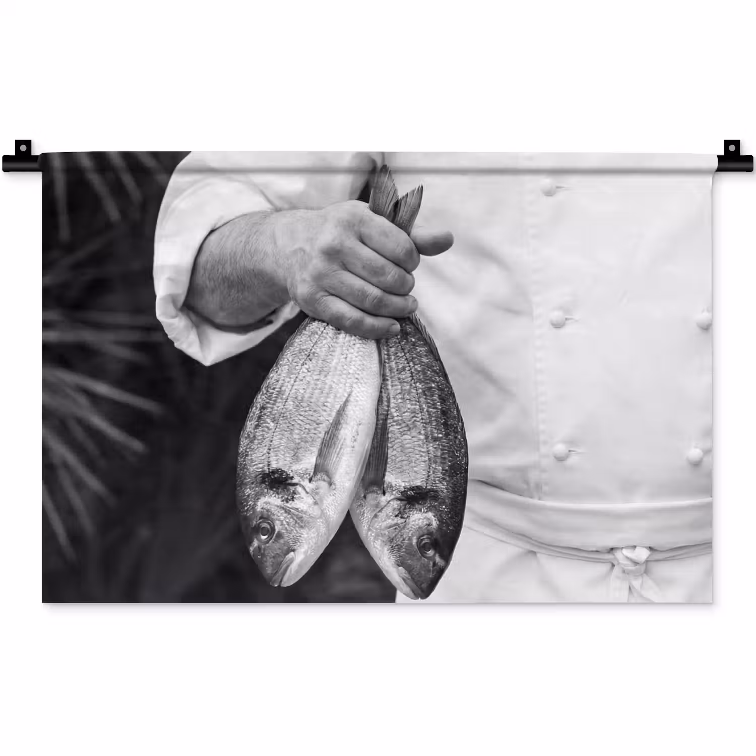 Vissen - Chef - Zwart - Wit Wandkleed katoen klein -zz3d