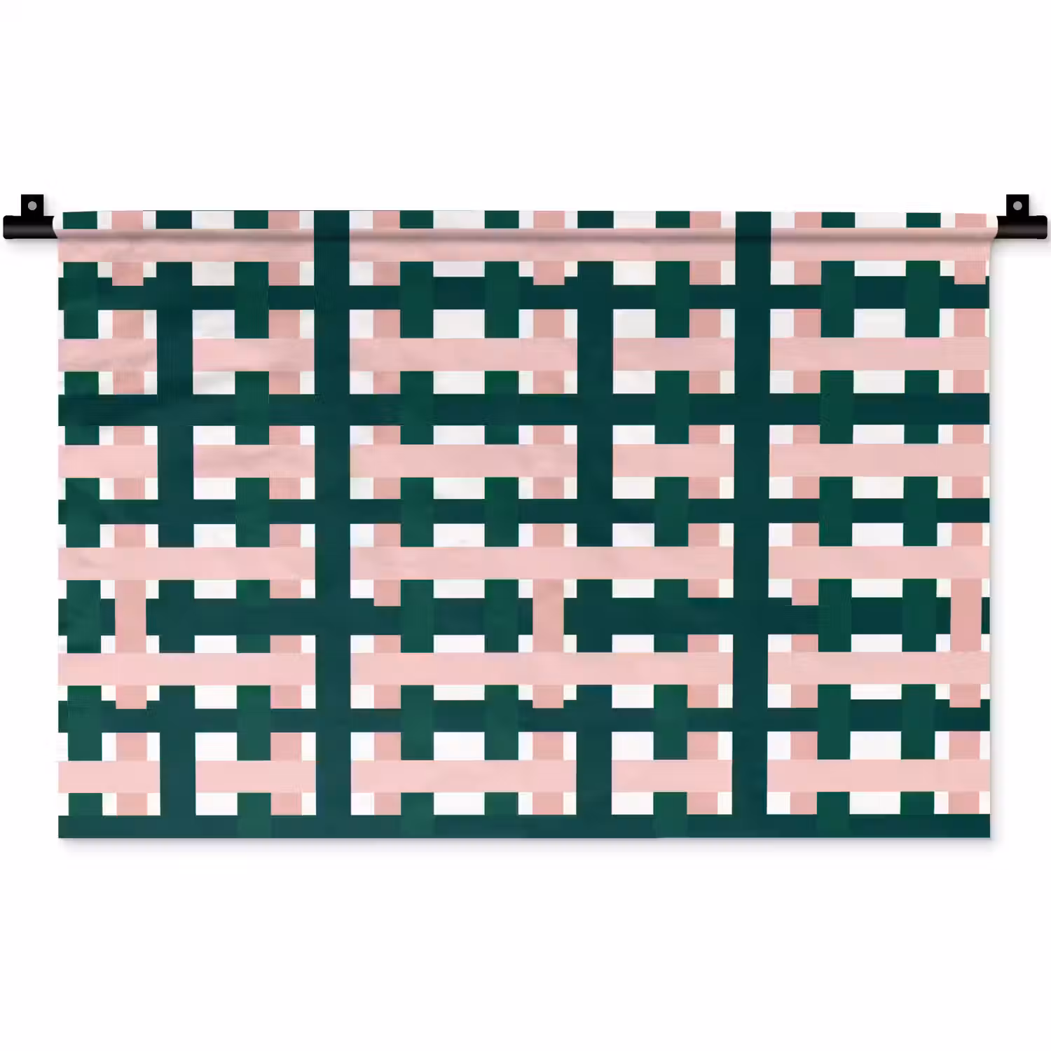 Vlechtpatroon - Groen - Roze - Grafisch Wandkleed katoen klein 269 -zz3d