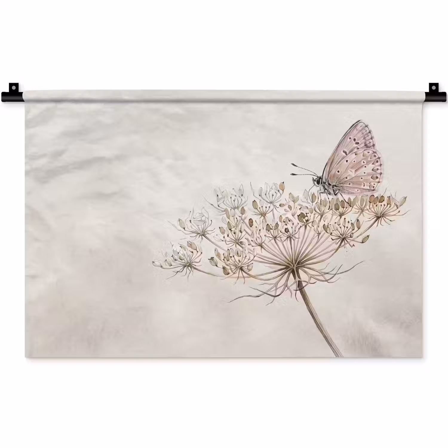 Vlinder - Bloem -Natuur - Beige Wandkleed katoen klein -zz3d