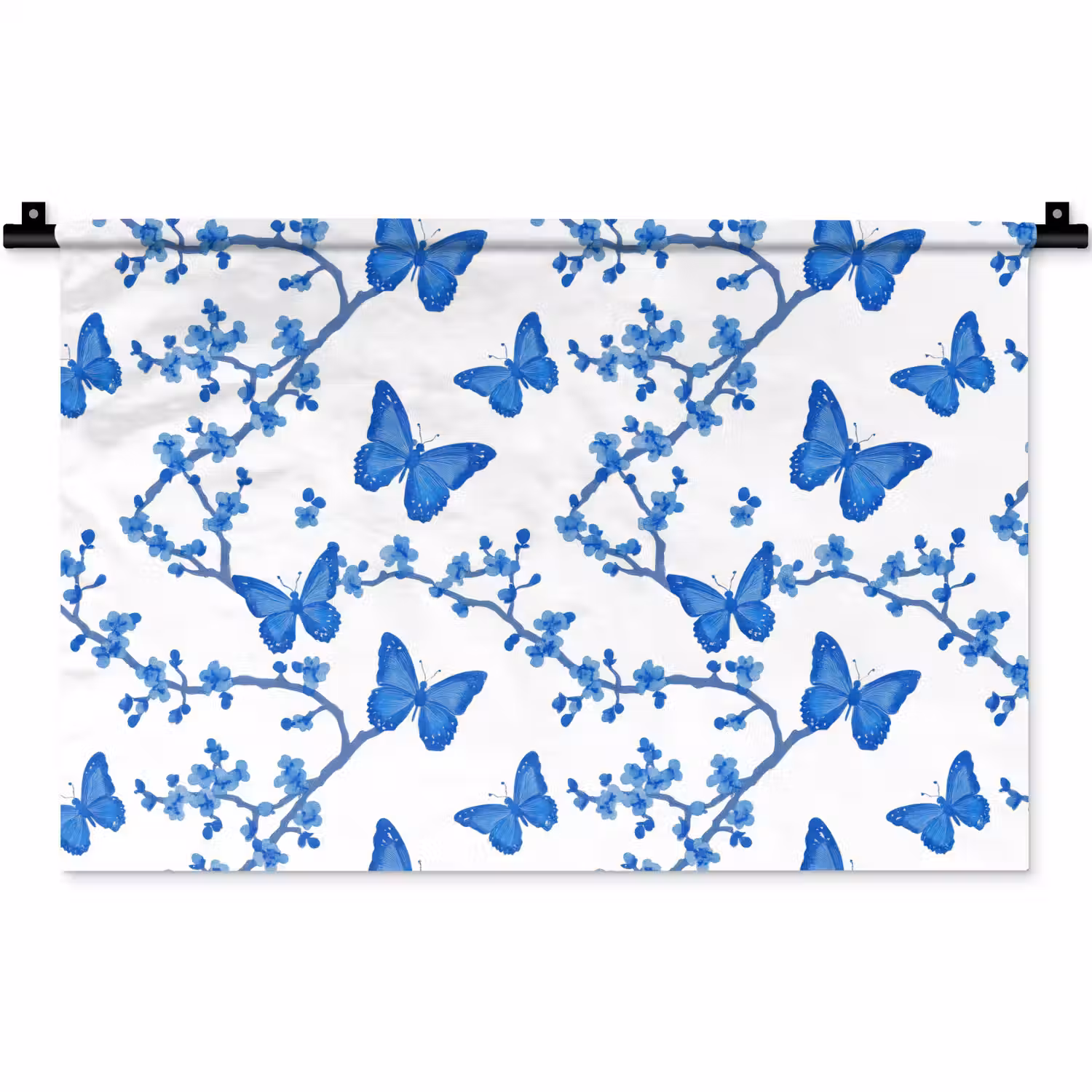 Vlinder - Bloemen - Blauw Wandkleed katoen klein 269 -zz3d