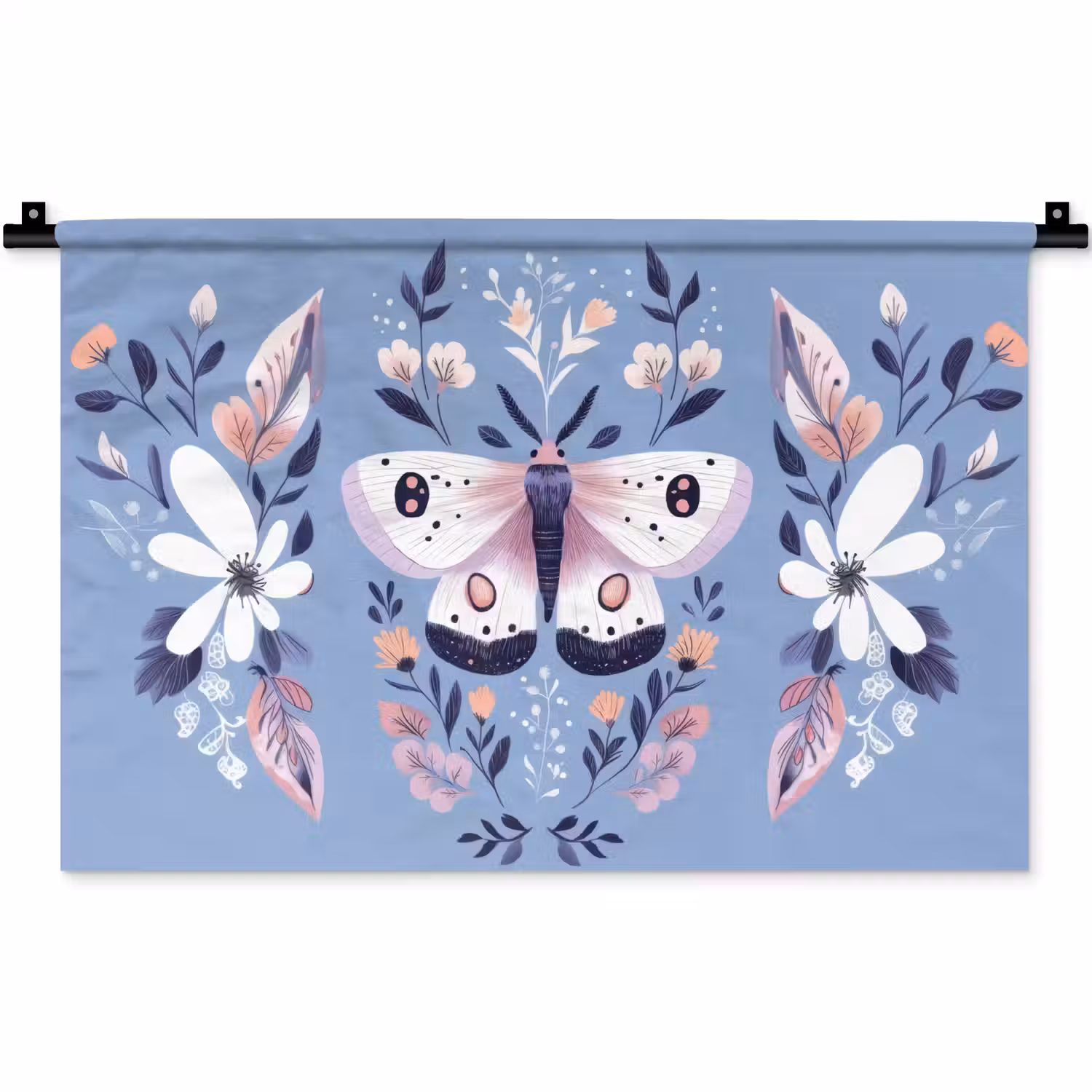 Vlinder - Vleugels - Stippen - Bloemen Wandkleed katoen klein -zz3d