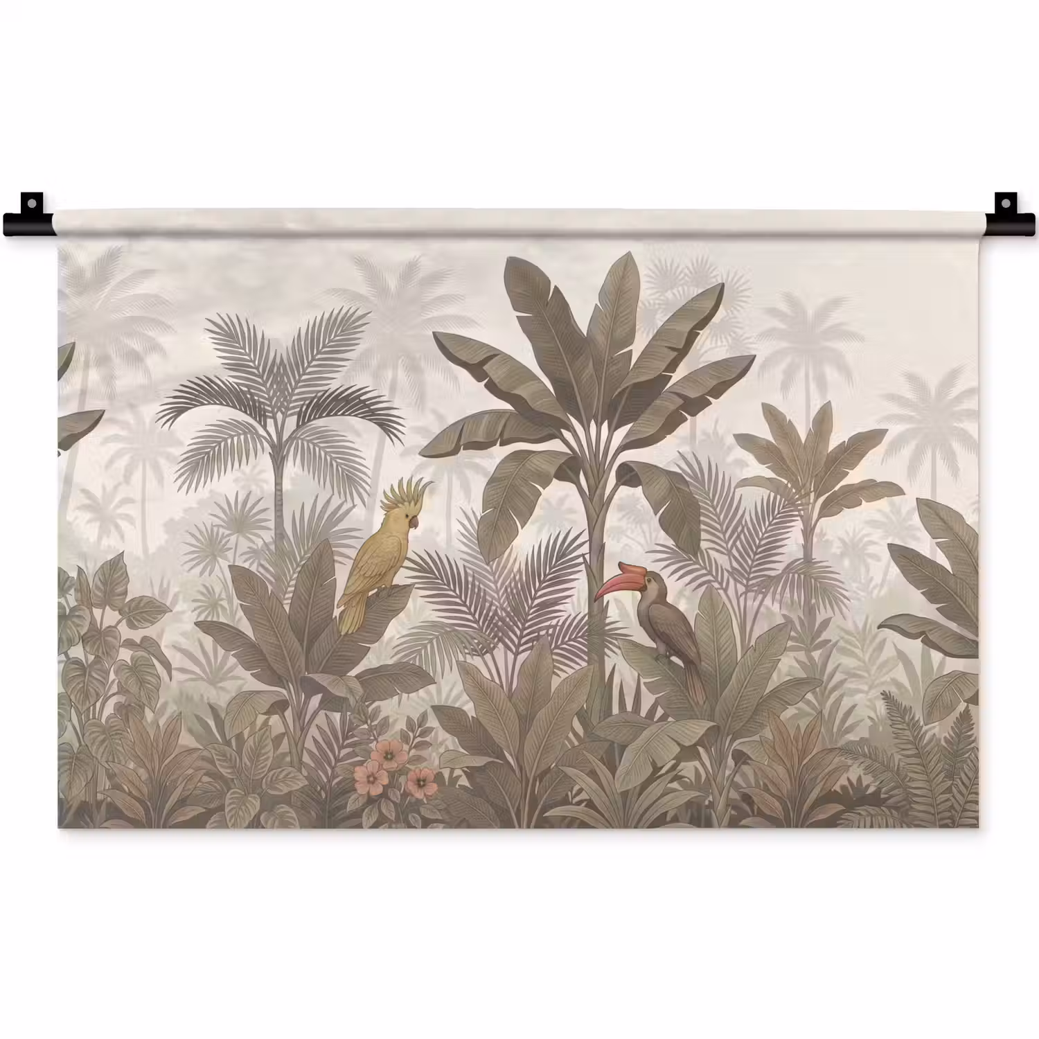 Vogel - Jungle - Tropisch - Illustratie - Groen Wandkleed katoen klein -zz3d