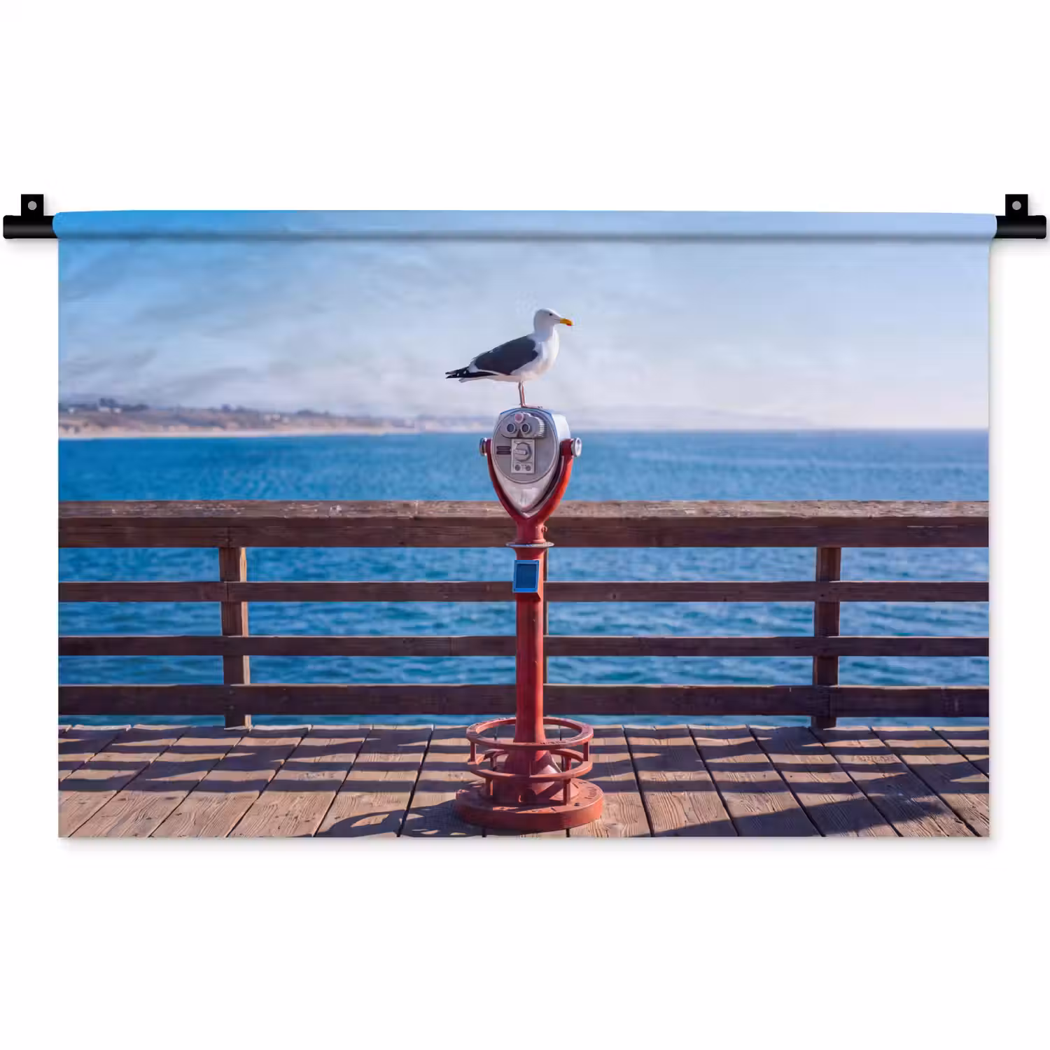 Vogel - Verrekijker - Kust - Zee - Blauw Wandkleed katoen klein -zz3d