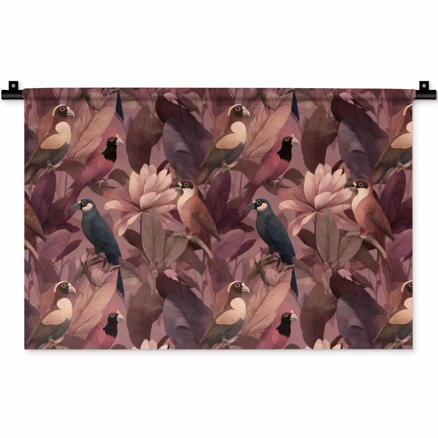 Vogels - Bladeren - Roze Wandkleed katoen klein 269 -zz3d
