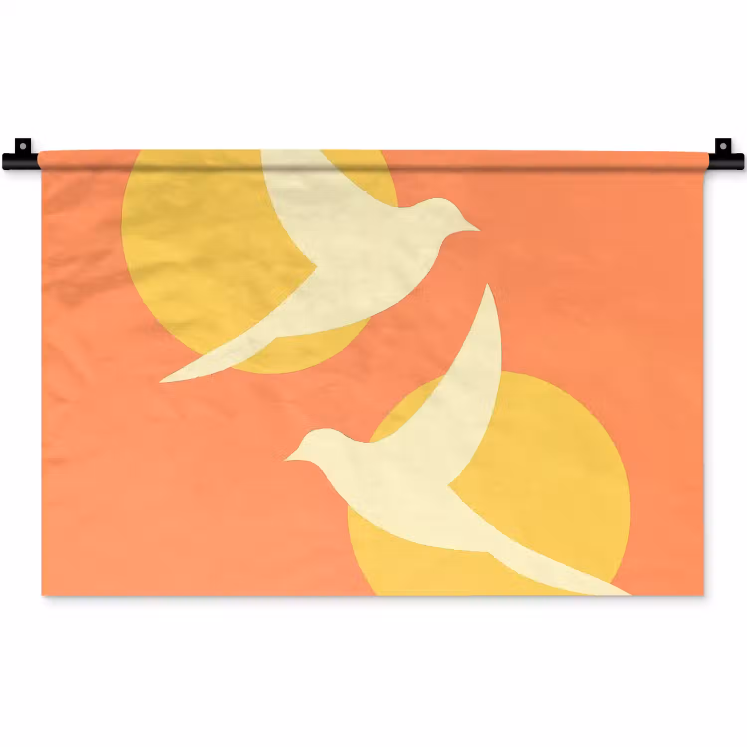 Vogels - Cirkels - Geel Wandkleed katoen klein -zz3d