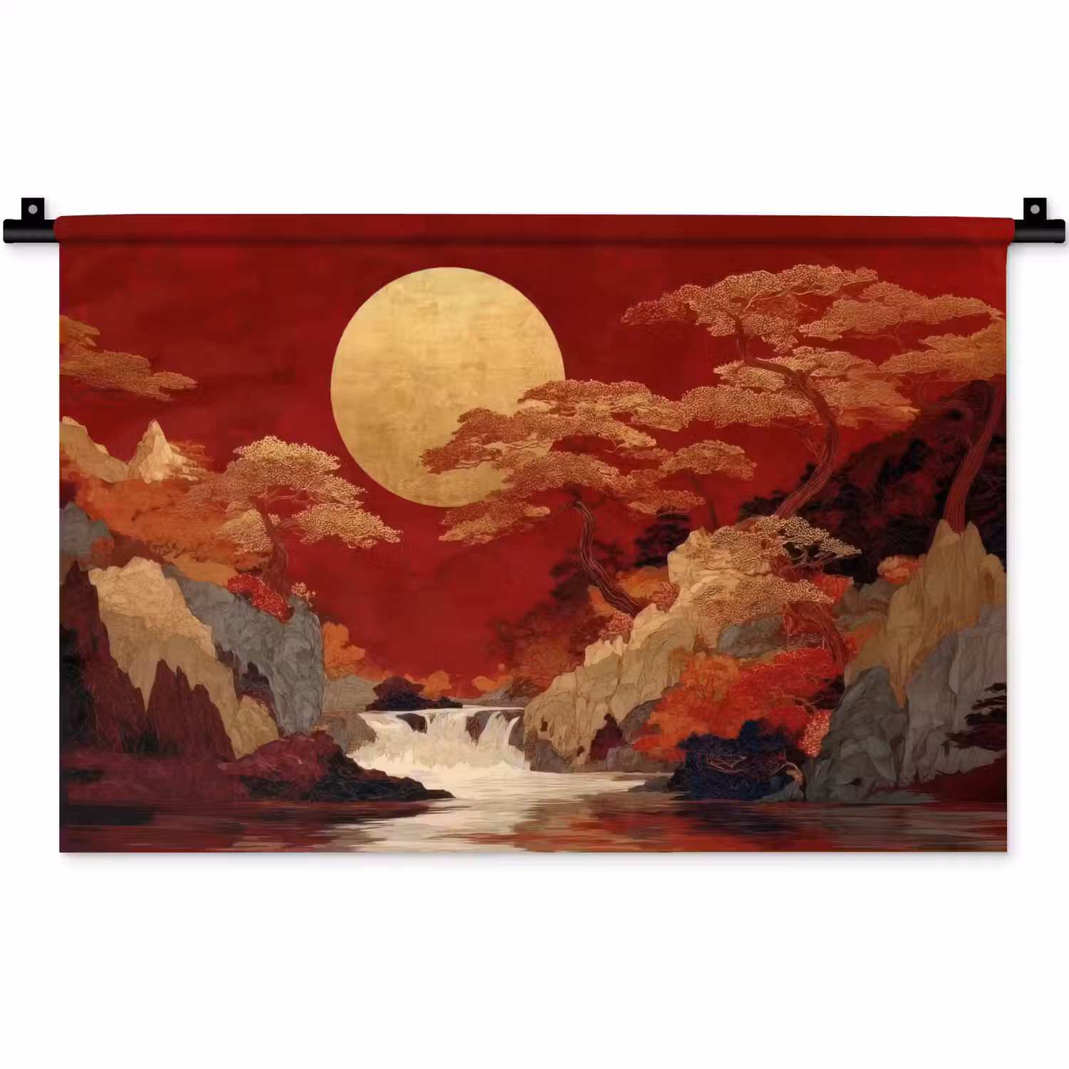Volle maan - Landschap - Waterval Wandkleed katoen klein -zz3d