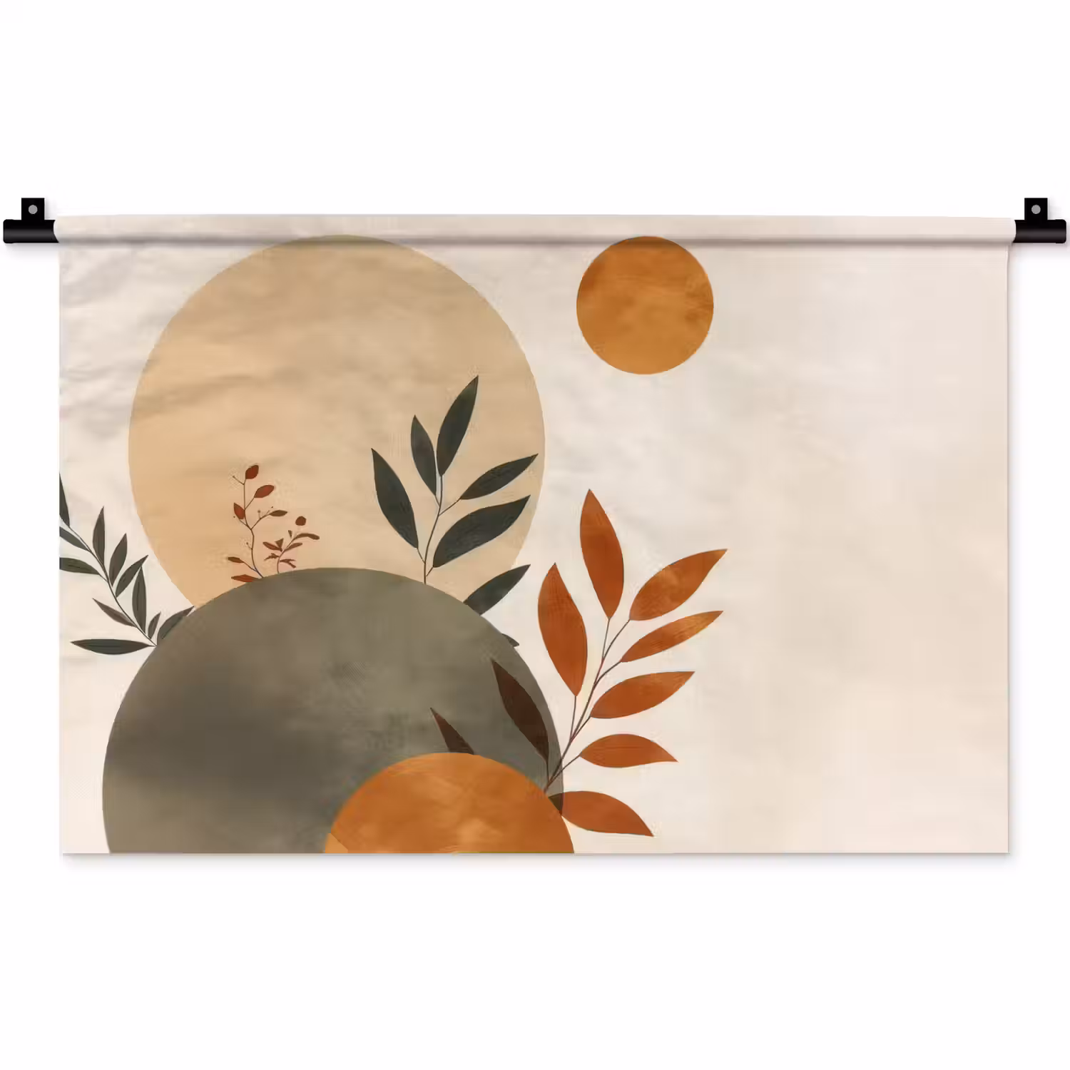 Vormen - Rond - Bladeren - Beige Wandkleed katoen klein -zz3d