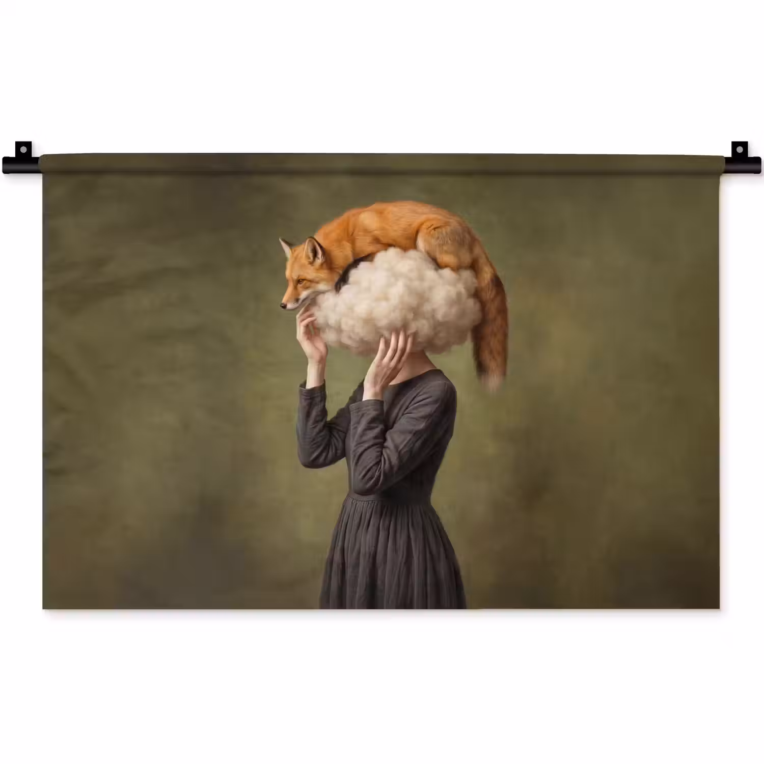 Vos - Surrealistisch - Groen Wandkleed katoen klein -zz3d