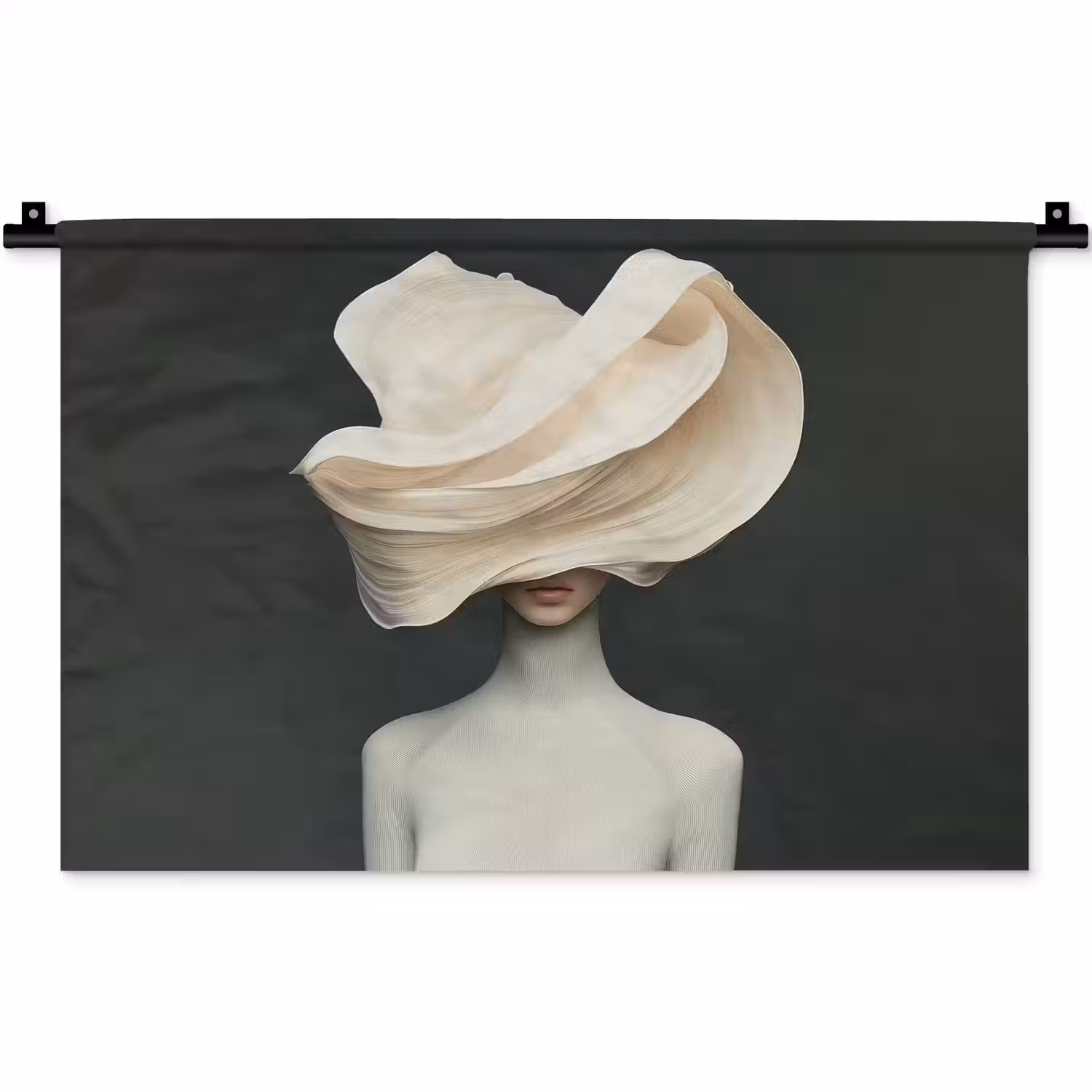 Vrouw - Beige - hoed Wandkleed katoen klein -zz3d
