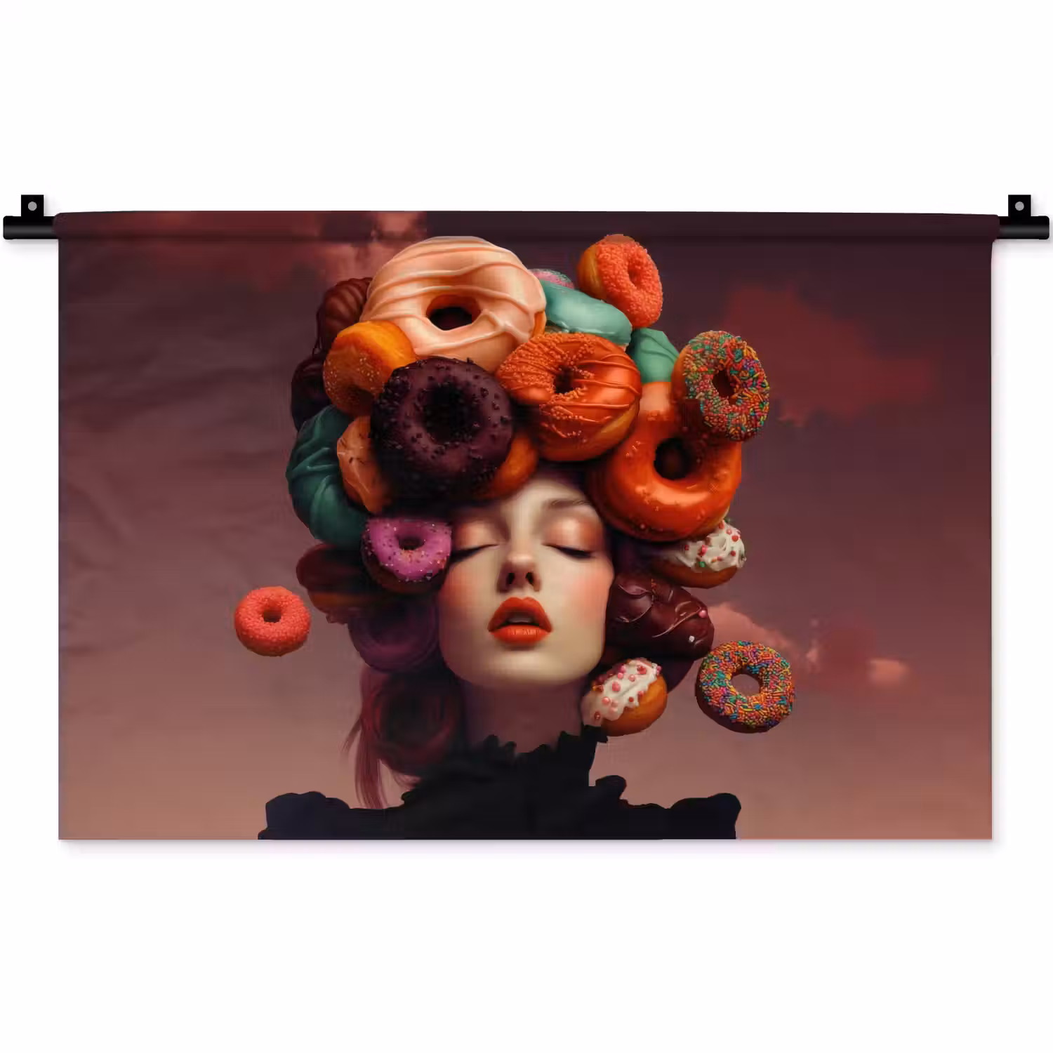 Vrouw - Donuts - Kleurrijk Wandkleed katoen klein -zz3d
