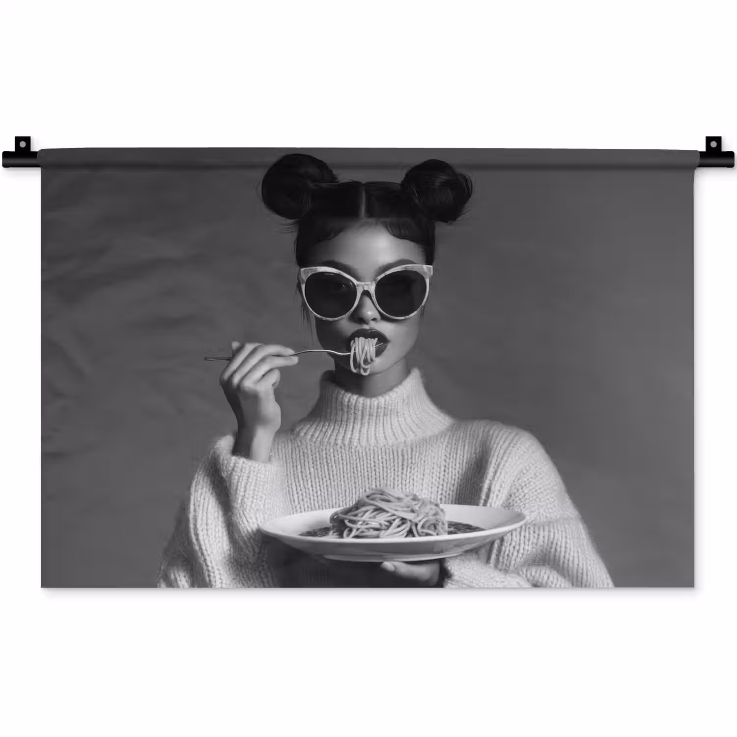 Vrouw - Pasta - Zonnebril Wandkleed katoen klein -zz3d