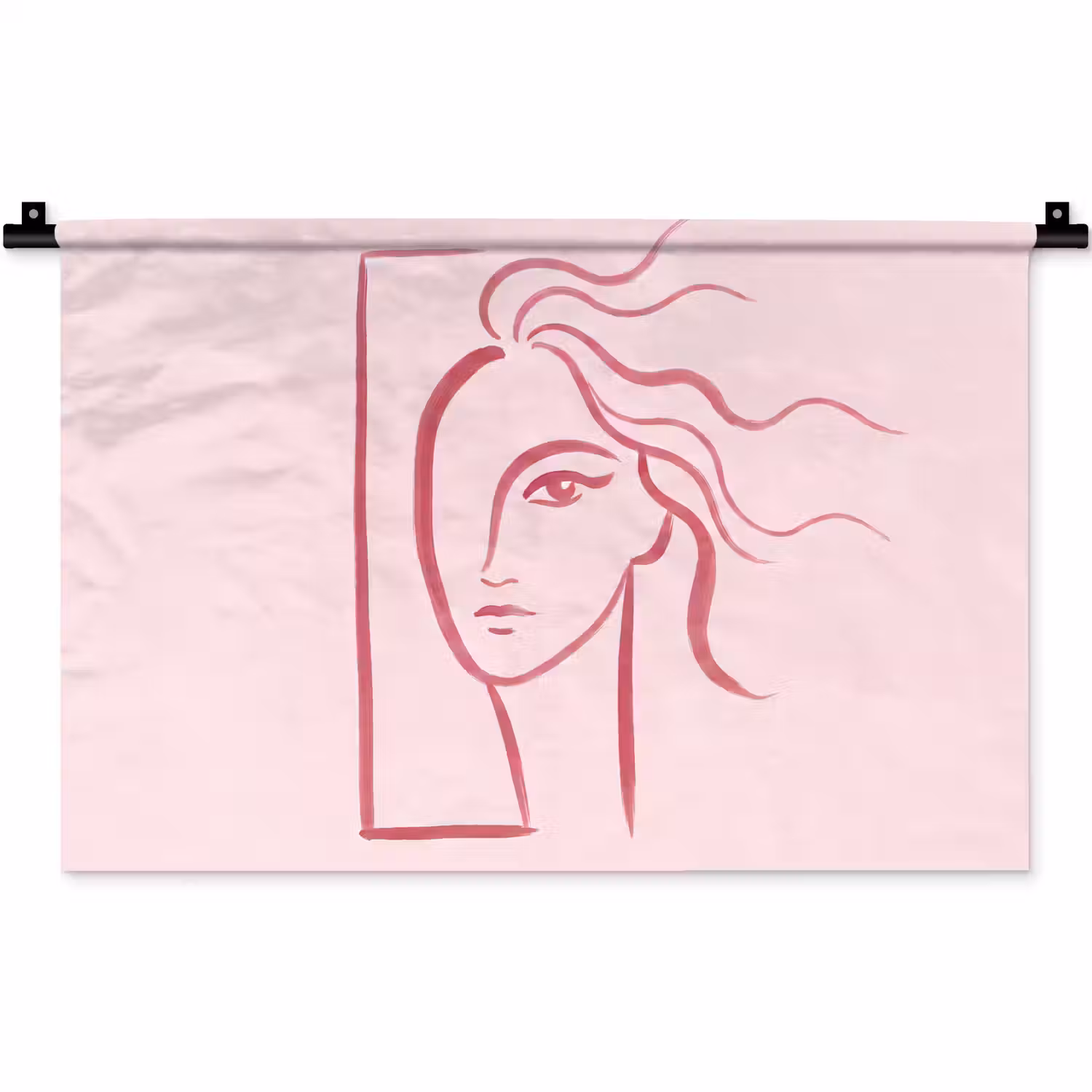 Vrouw - Portret - Abstract - Lijnkunst - Rood Wandkleed katoen klein -zz3d
