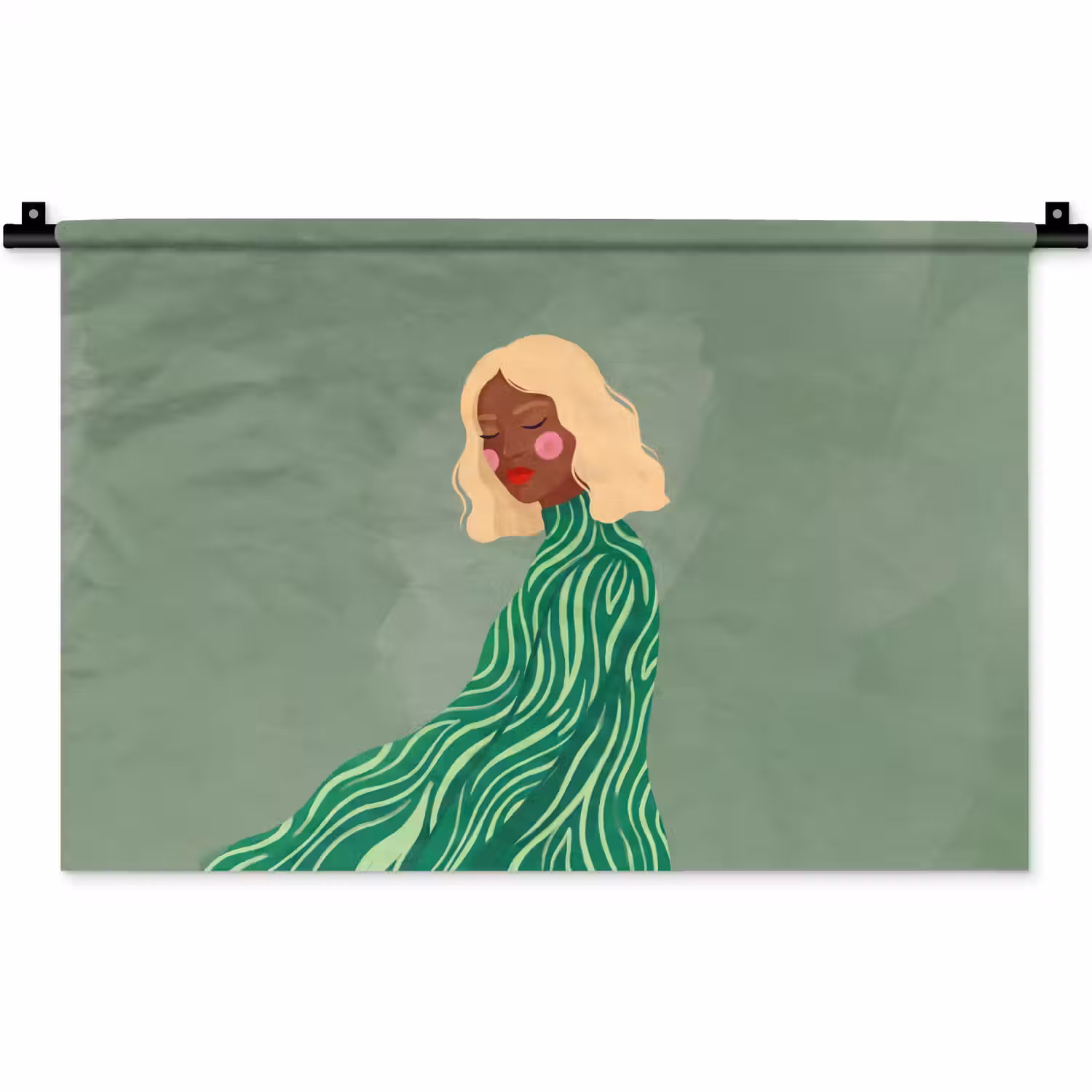 Vrouw - Portret - Illustratie - Modern - Groen Wandkleed katoen klein -zz3d