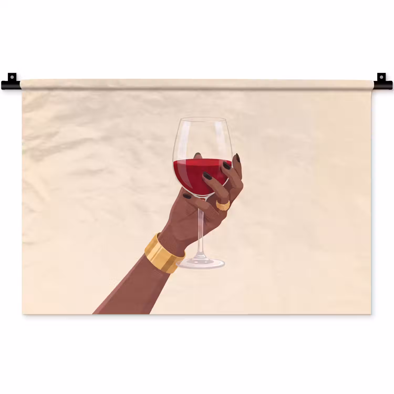 Vrouw - Wijn - Glas - Illustratie - Rood Wandkleed katoen klein -zz3d