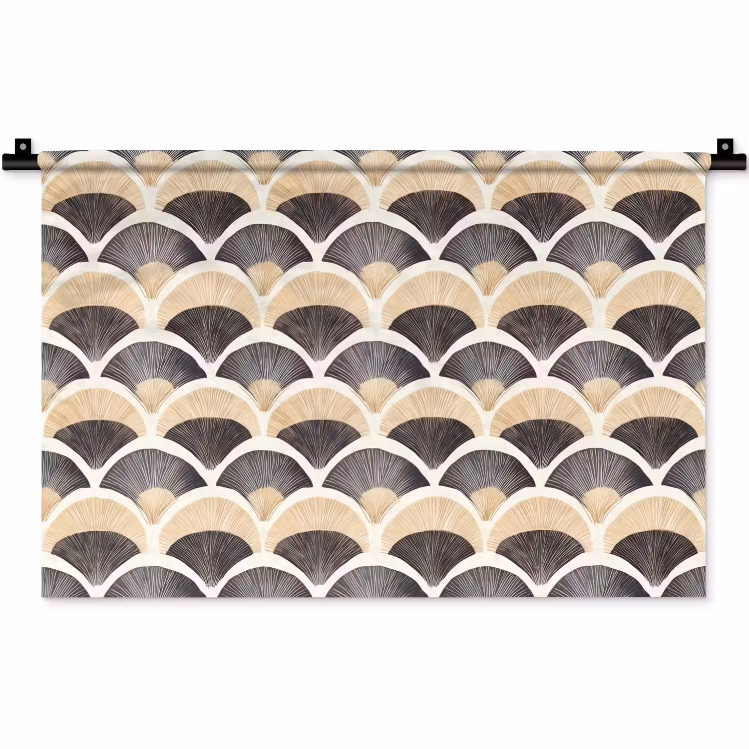 Waaier - Patroon - Zwart - Beige Wandkleed katoen klein 269 -zz3d