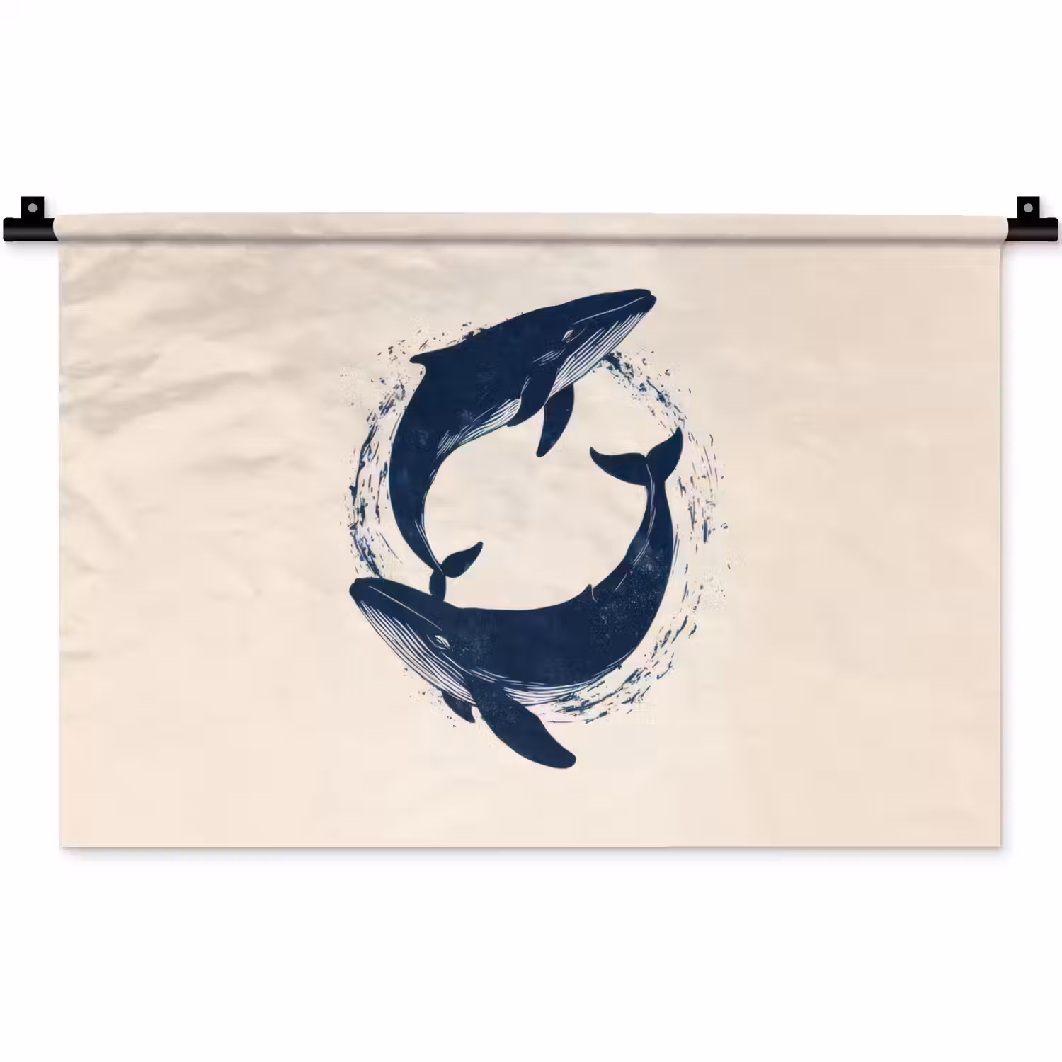 Walvissen - Spetters - Cirkel - Donkerblauw Wandkleed katoen klein -zz3d