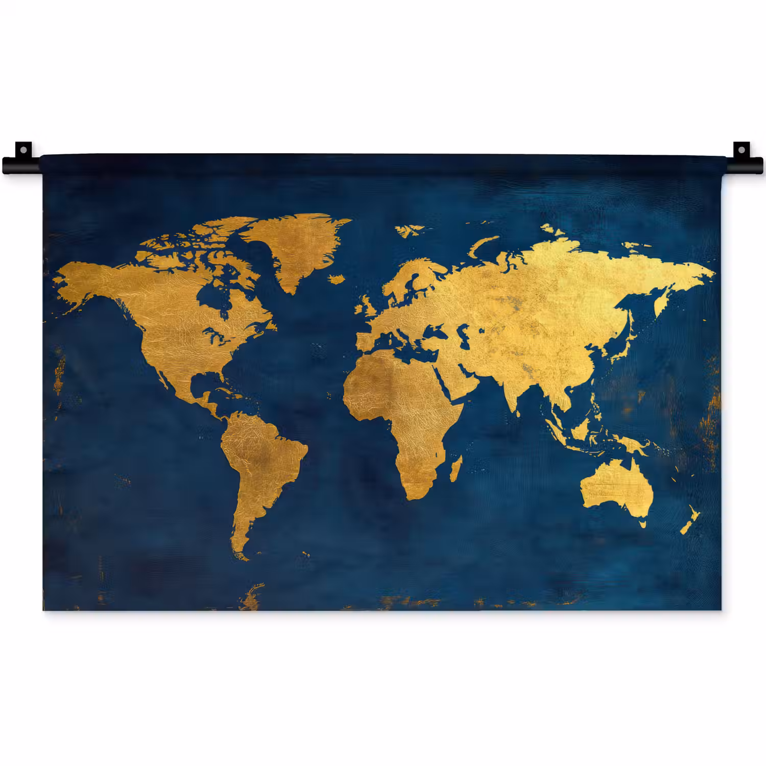 Wereldkaart - Goud - Donkerblauw Wandkleed katoen klein -zz3d