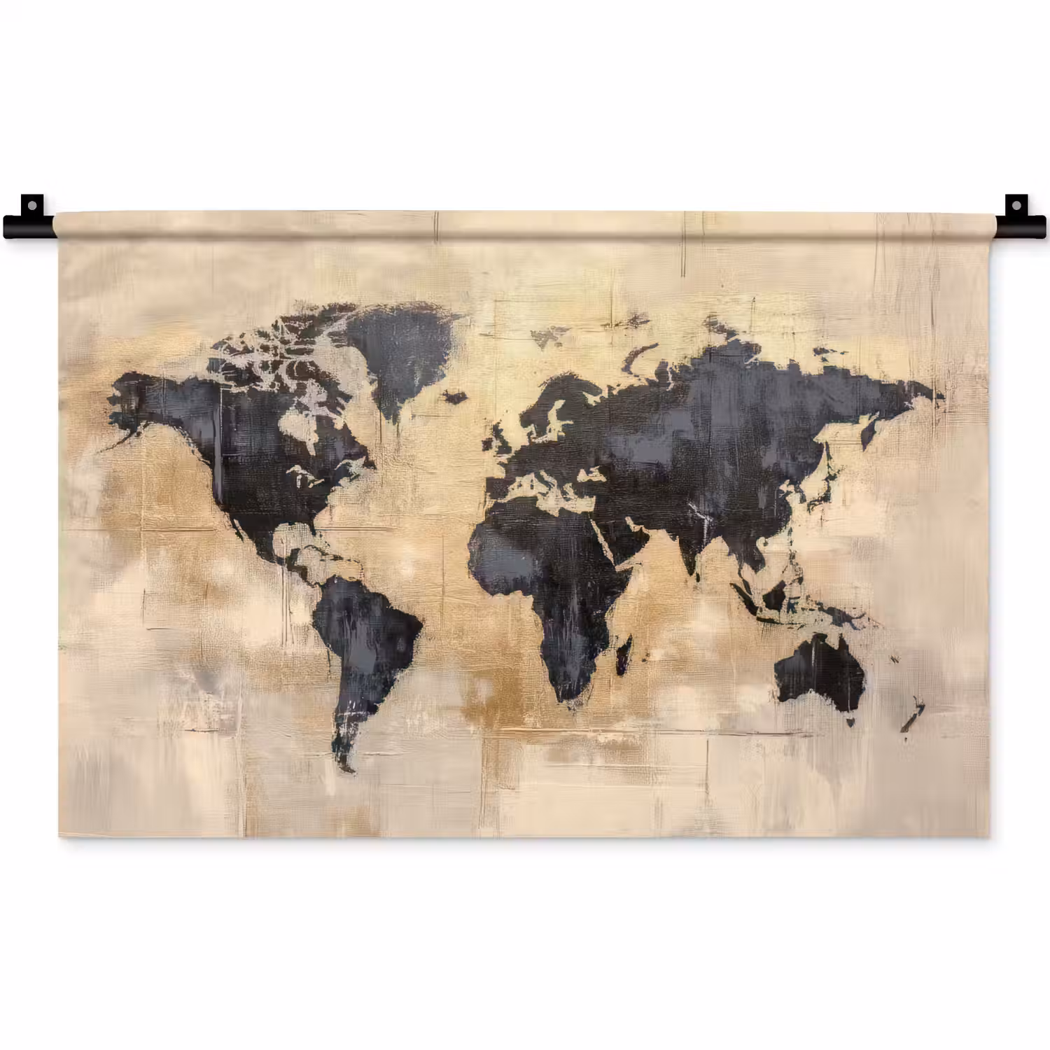 Wereldkaart - Goud - Zwart - Abstract Wandkleed katoen klein -zz3d