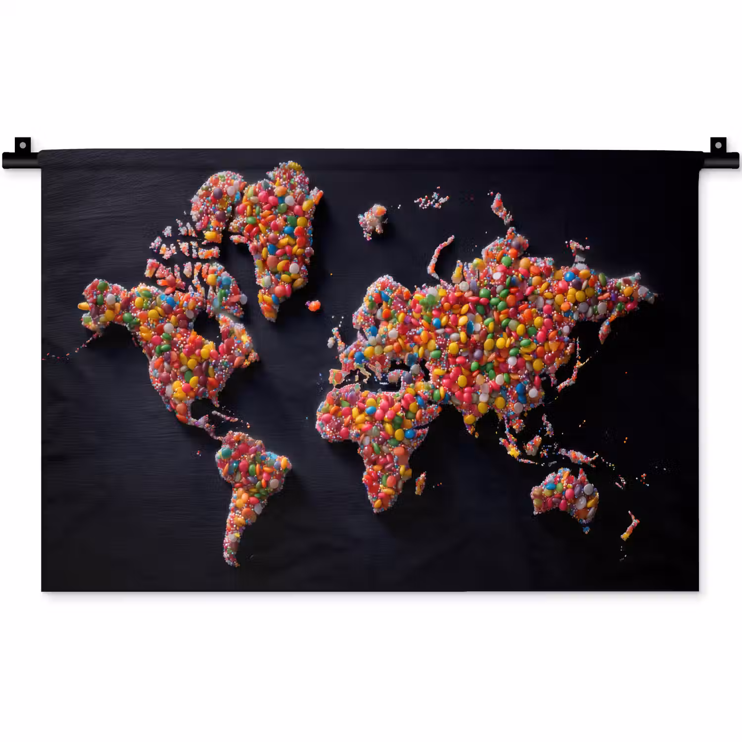 Wereldkaart - Snoepjes - Felle kleuren Wandkleed katoen klein -zz3d