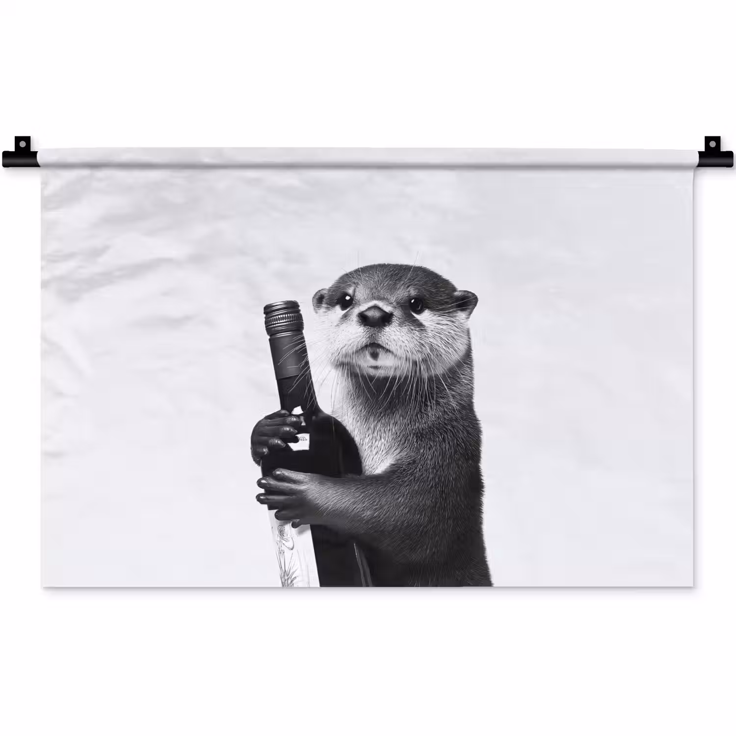 Wijnfles - Otter - Zwart Wandkleed katoen klein -zz3d