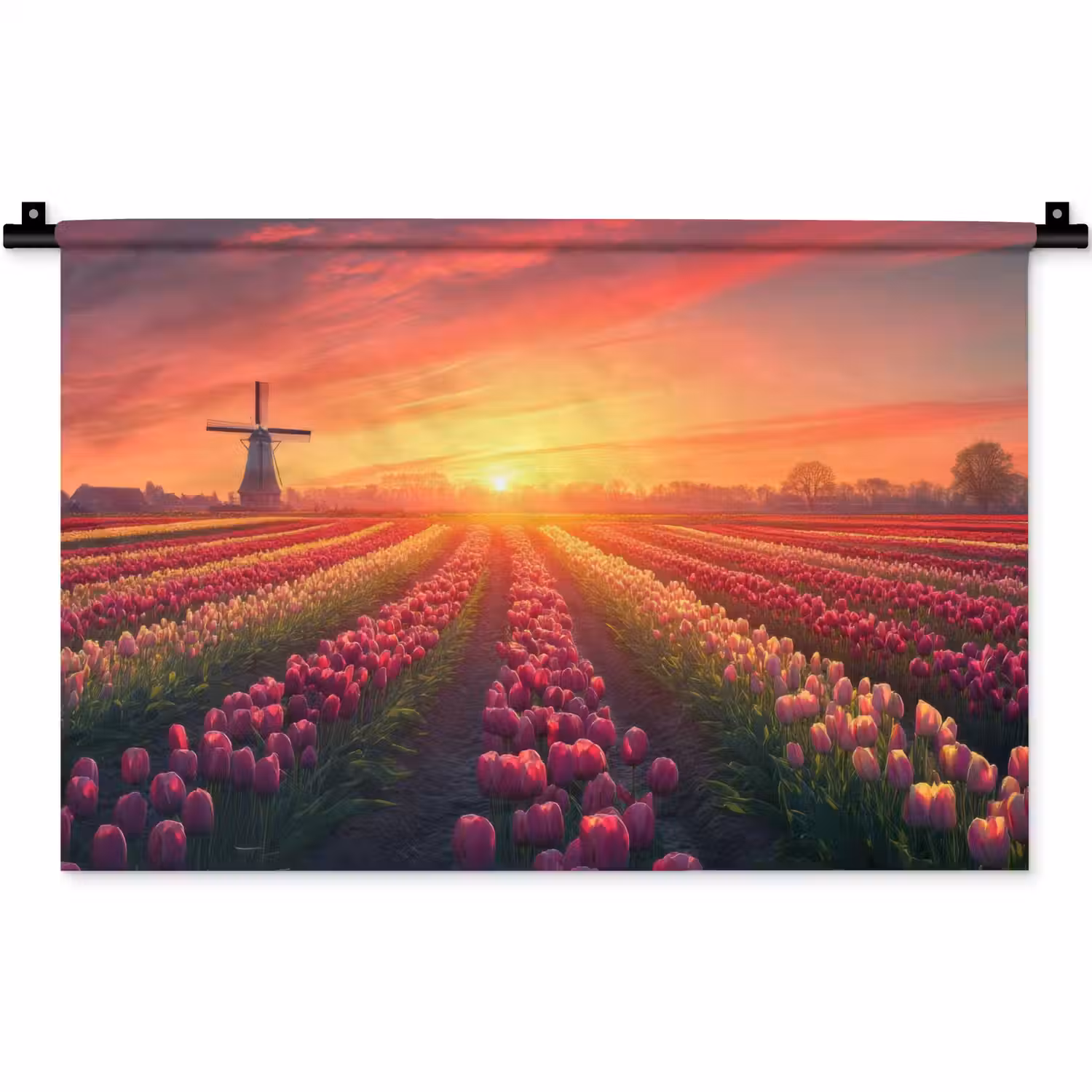 Windmolen - Zonsondergang - Landschap Wandkleed katoen klein -zz3d