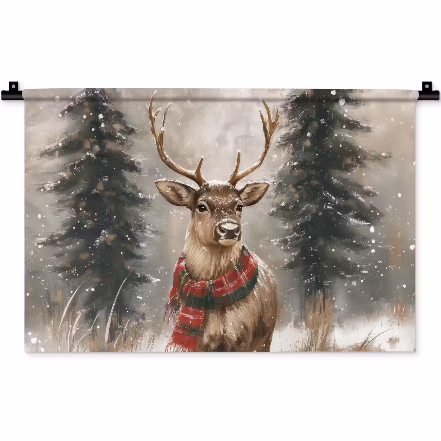 Winter - Bos - Rendier - Donker Wandkleed katoen klein -zz3d