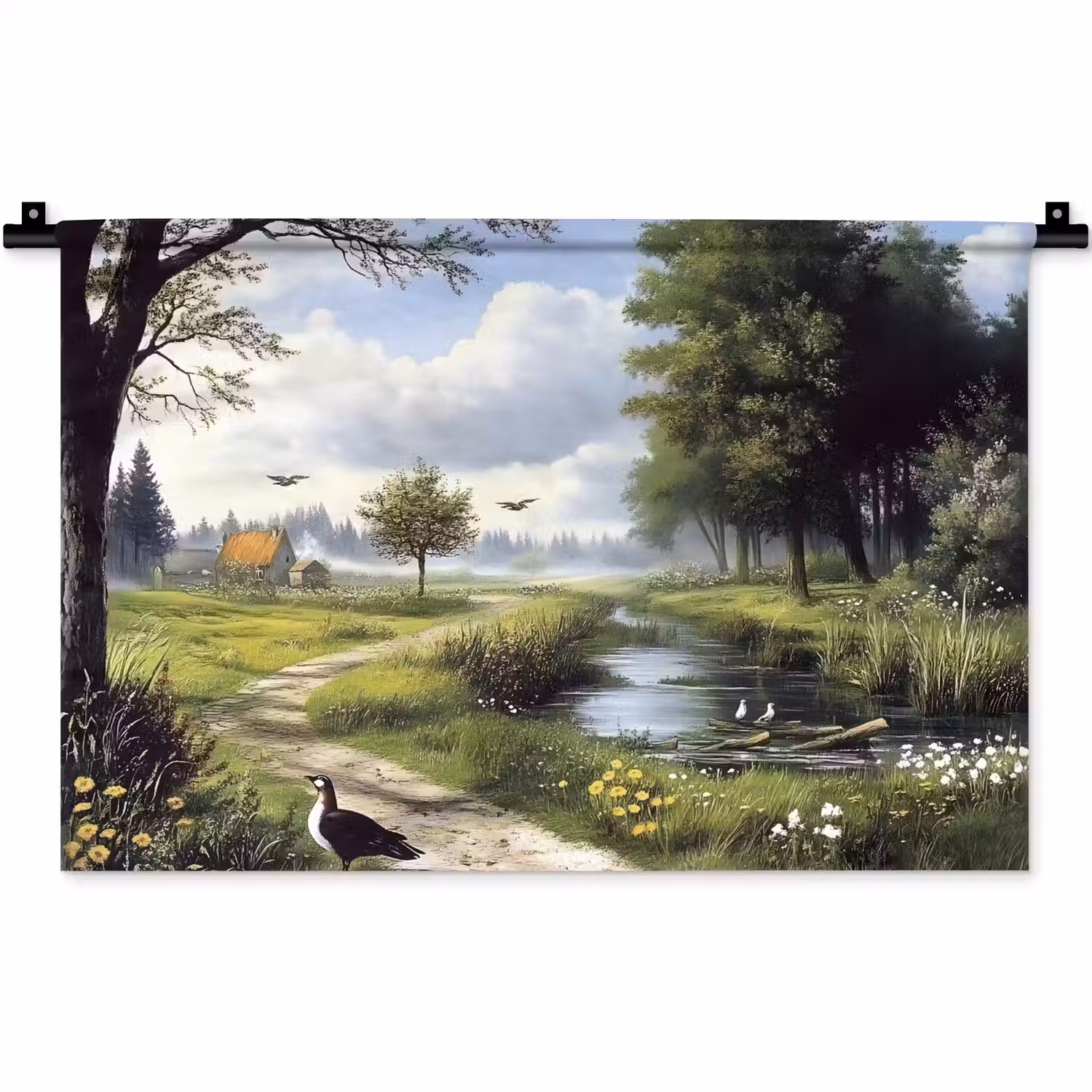Zandpad - Groen landschap - Water Wandkleed katoen klein -zz3d