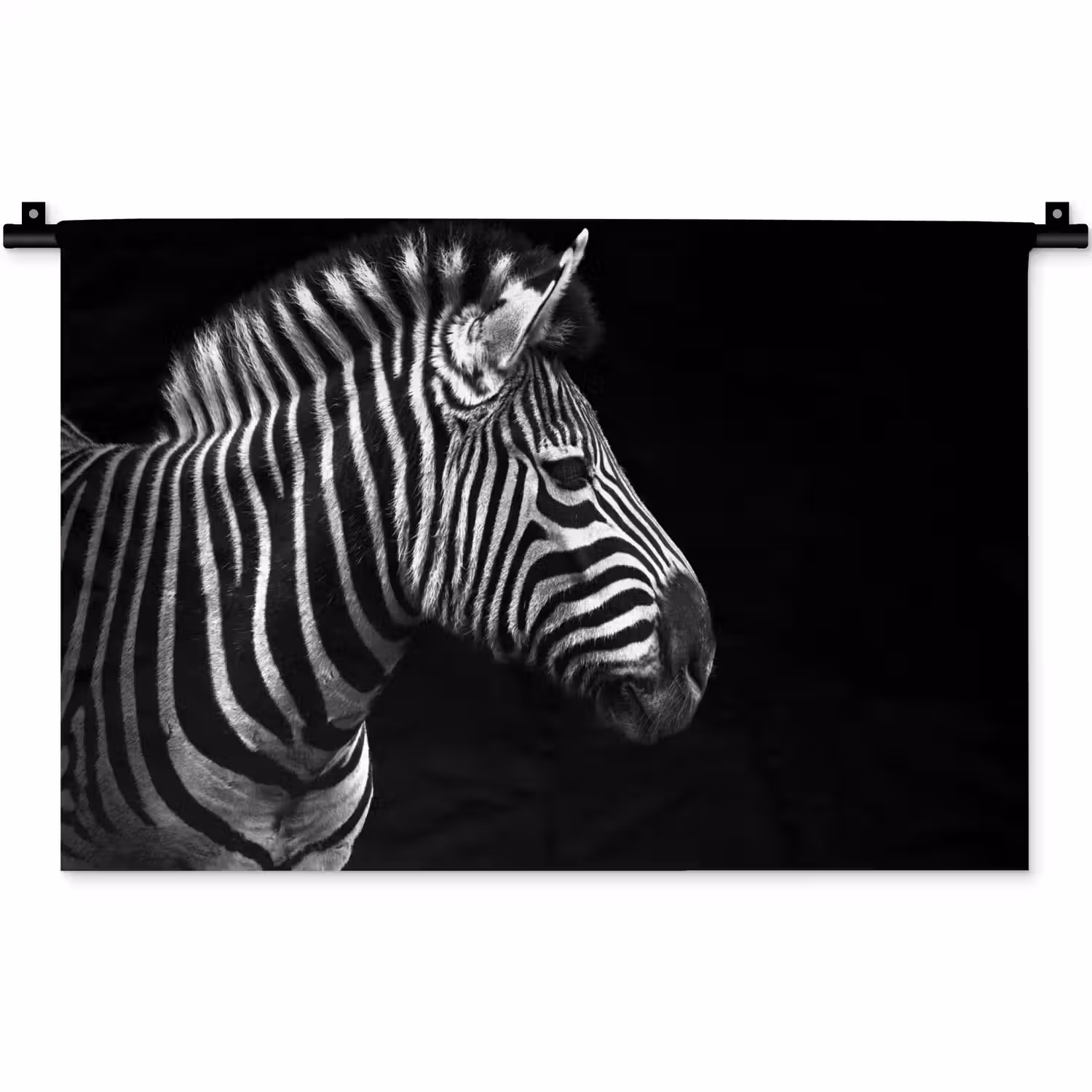 Zebra - Zwart - Wit - Portret - Dieren Wandkleed katoen klein -zz3d