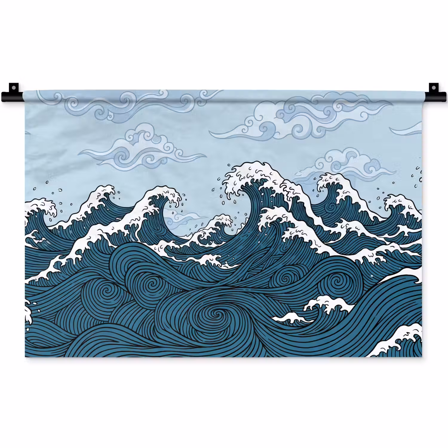 Zee - Golven - Japans - Natuur - Blauw Wandkleed katoen klein -zz3d