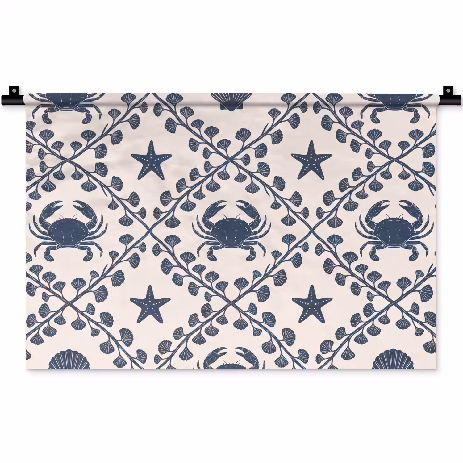Zee - Krab - Zeester - Patroon - Blauw Wandkleed katoen klein -zz3d