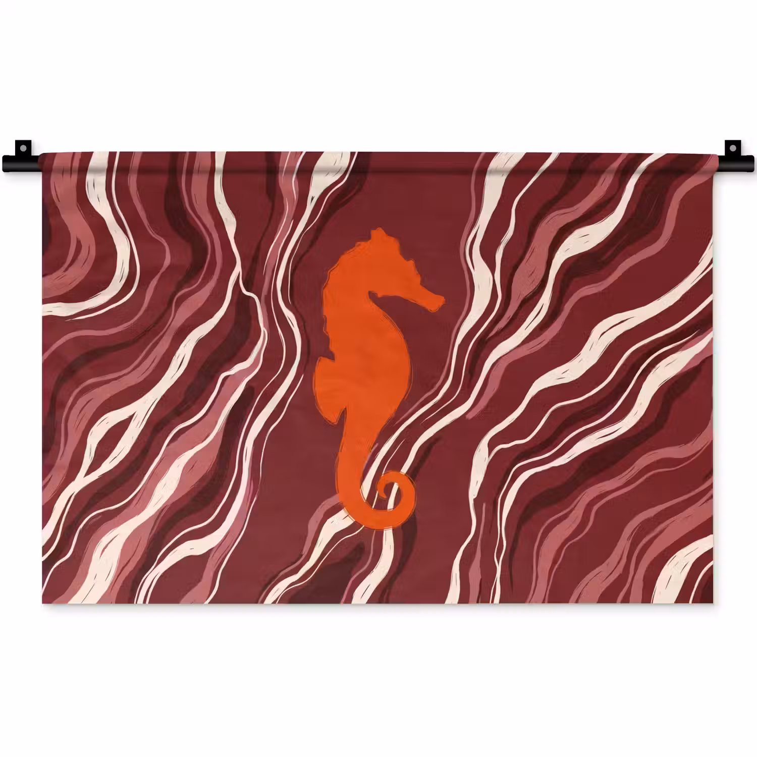 Zeepaardje - Golven - Zeeleven - Abstract - Oranje Wandkleed katoen klein -zz3d