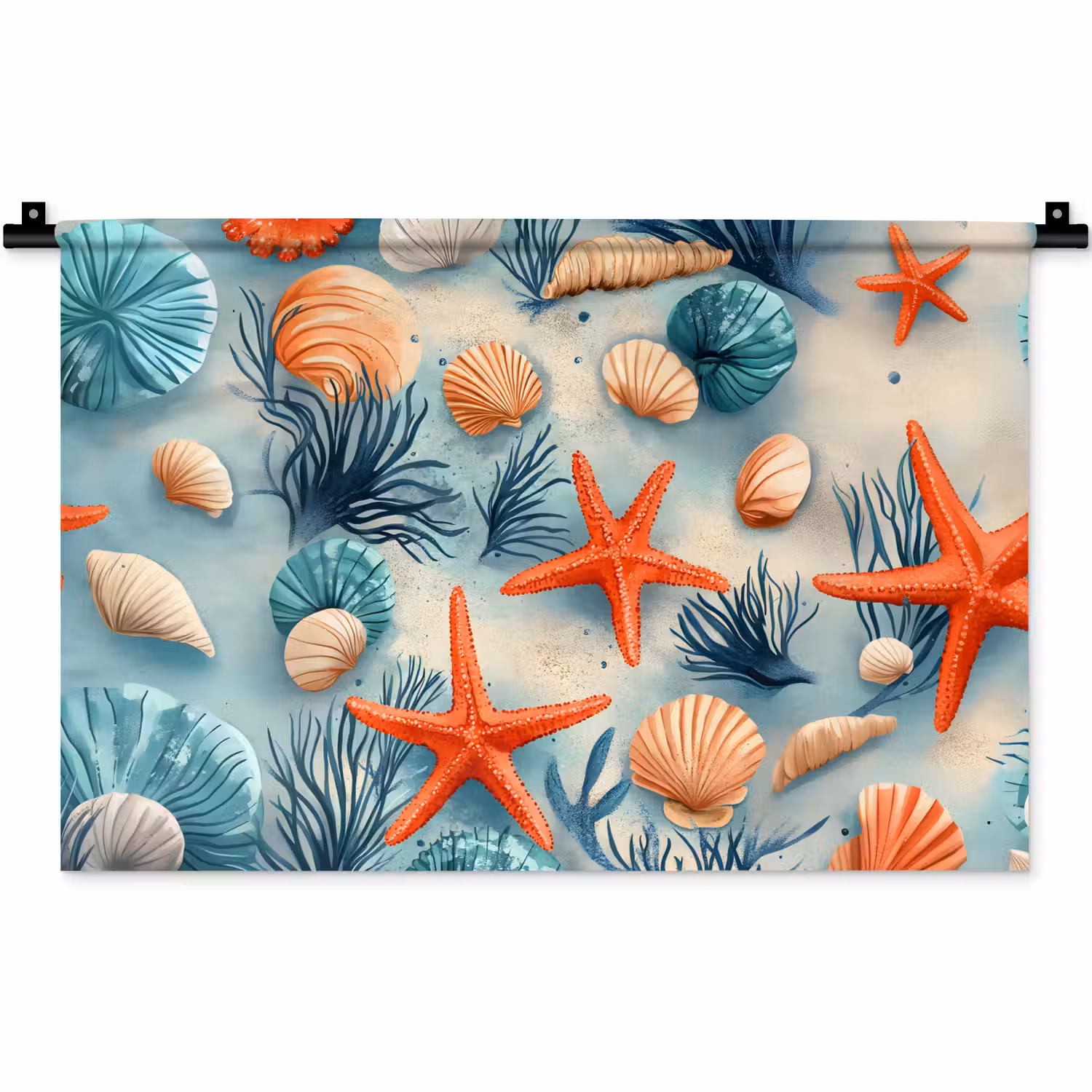 Zeesterren - Schelpen - Illustratie - Zand Wandkleed katoen klein -zz3d