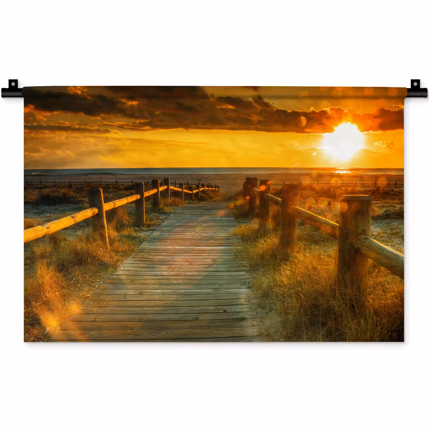 Zon - Strand - Duin - Horizon - Gras - Pad - Oranje Wandkleed katoen klein -zz3d