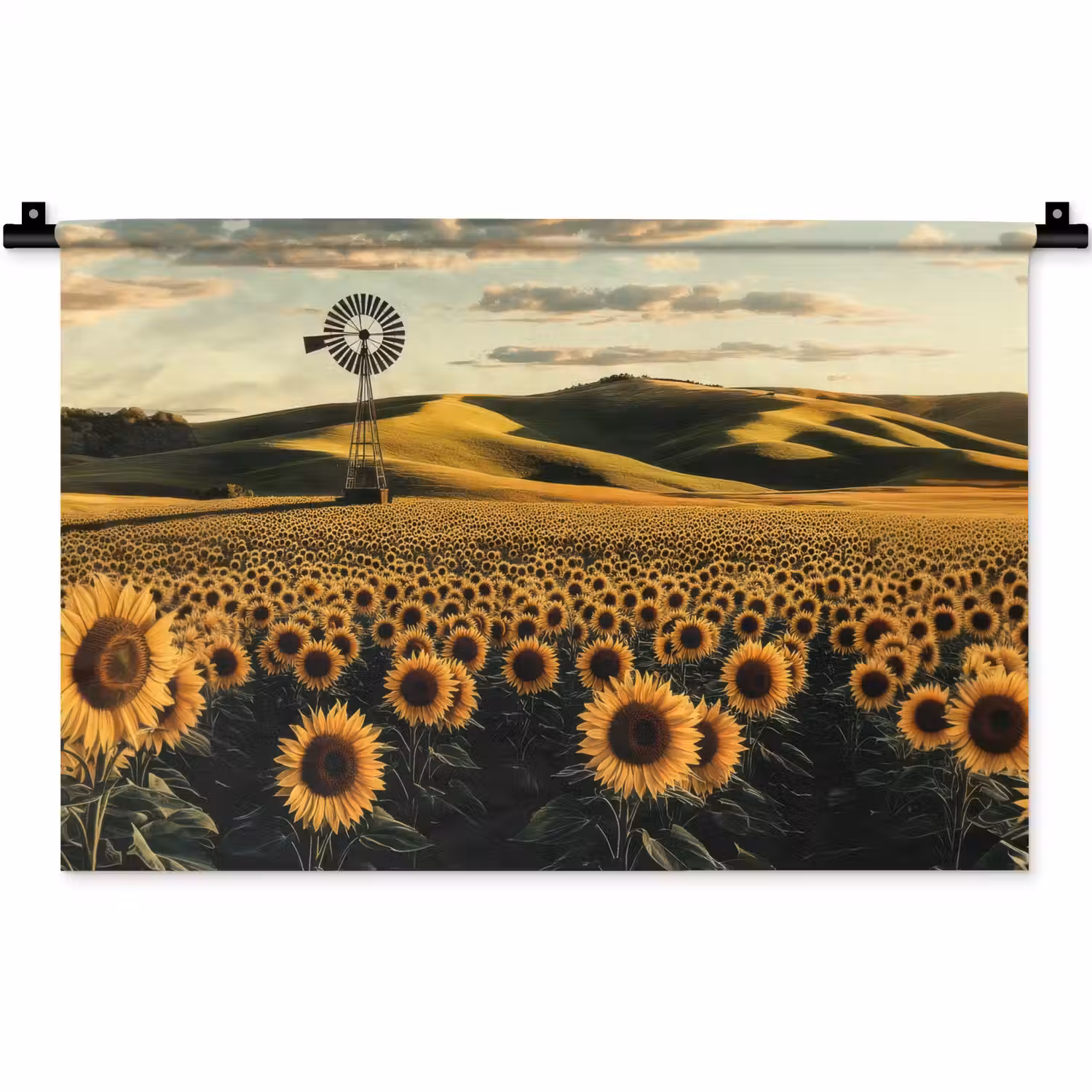 Zonnebloem - Veld - Windmolen Wandkleed katoen klein -zz3d