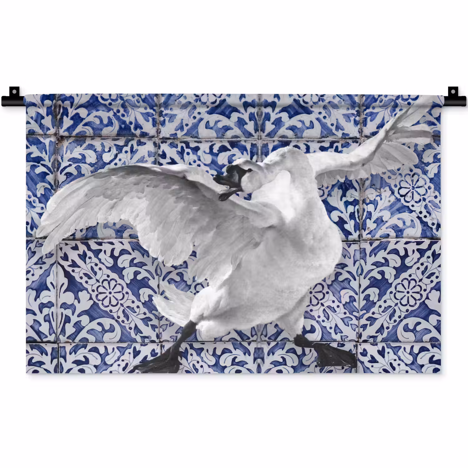 Zwaan - Kunst - Delfts blauw - Schilderij - Oude meesters Wandkleed katoen klein -zz3d
