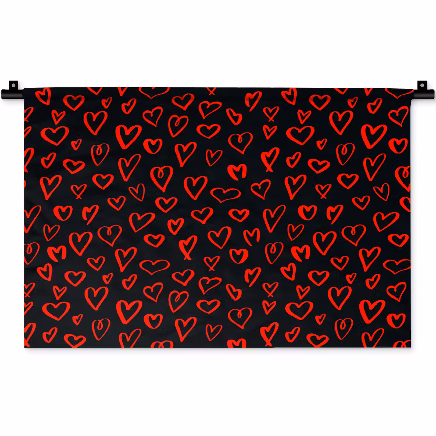 Zwart - Harten - Rood Wandkleed katoen klein 269 -zz3d
