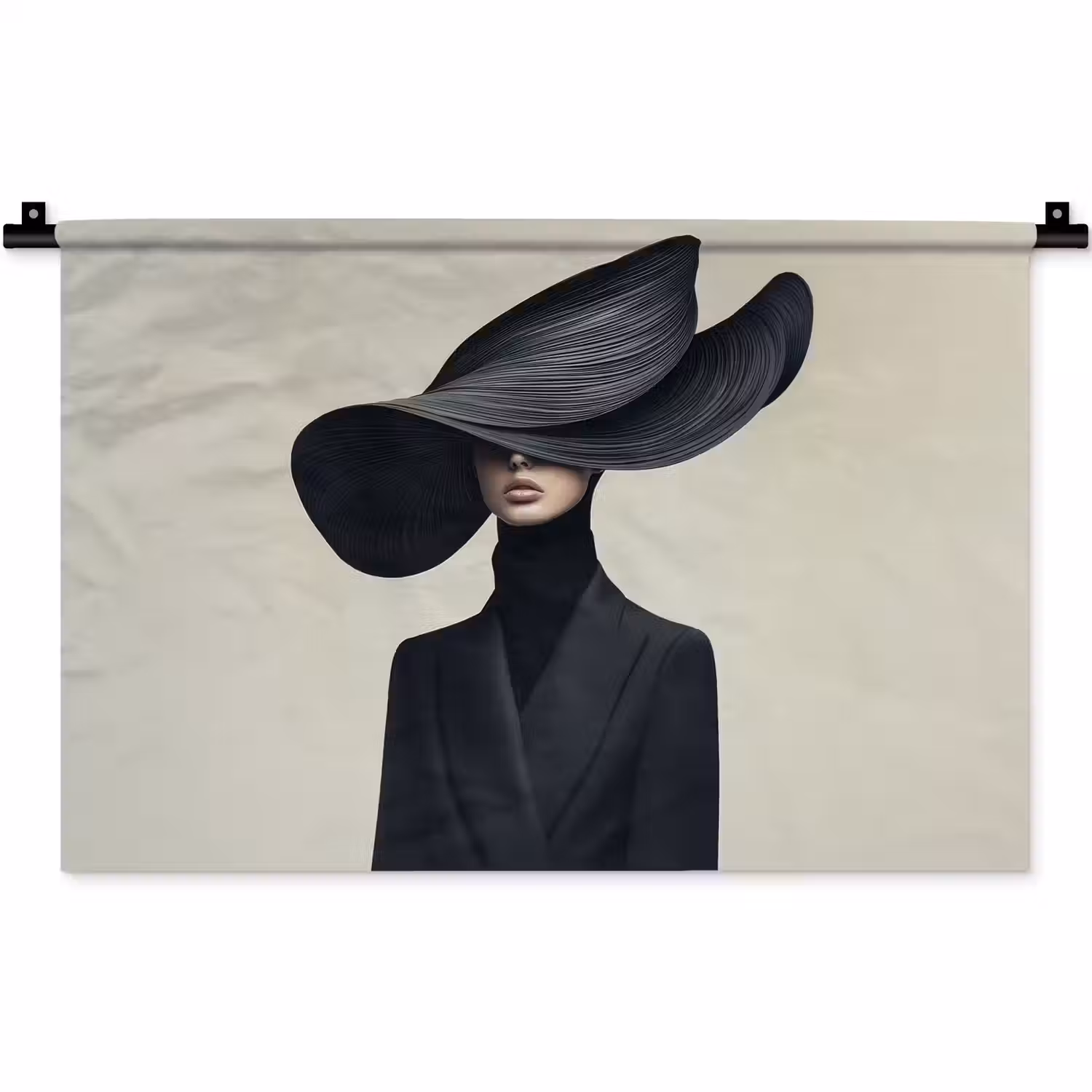 Zwart - Vrouw - Hoed Wandkleed katoen klein -zz3d