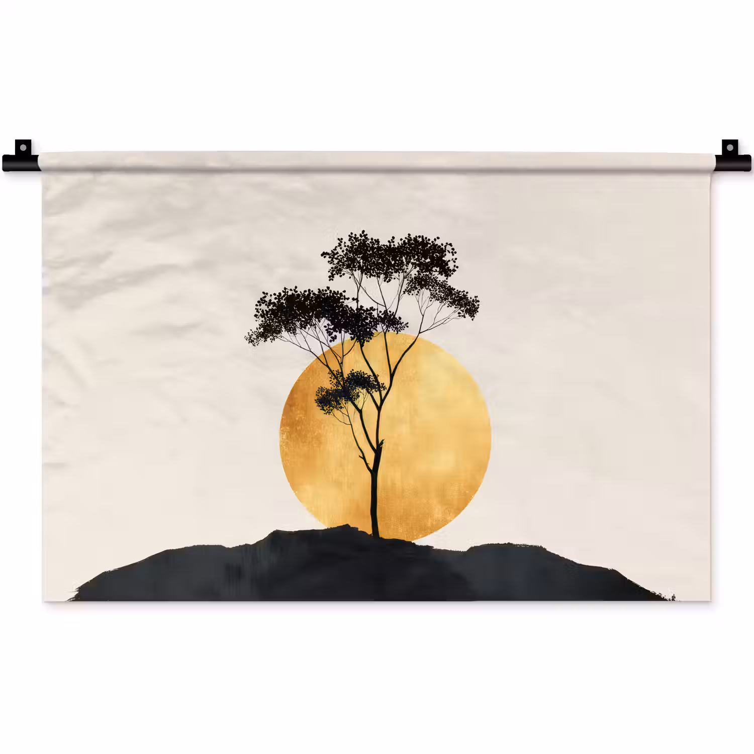 Zwarte boom - Gouden cirkel - Heuvel Wandkleed katoen klein -zz3d